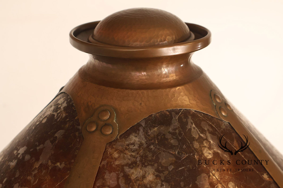 Antique Benedict Studios Arts And Crafts Hammered Copper And Mica Table Lamp