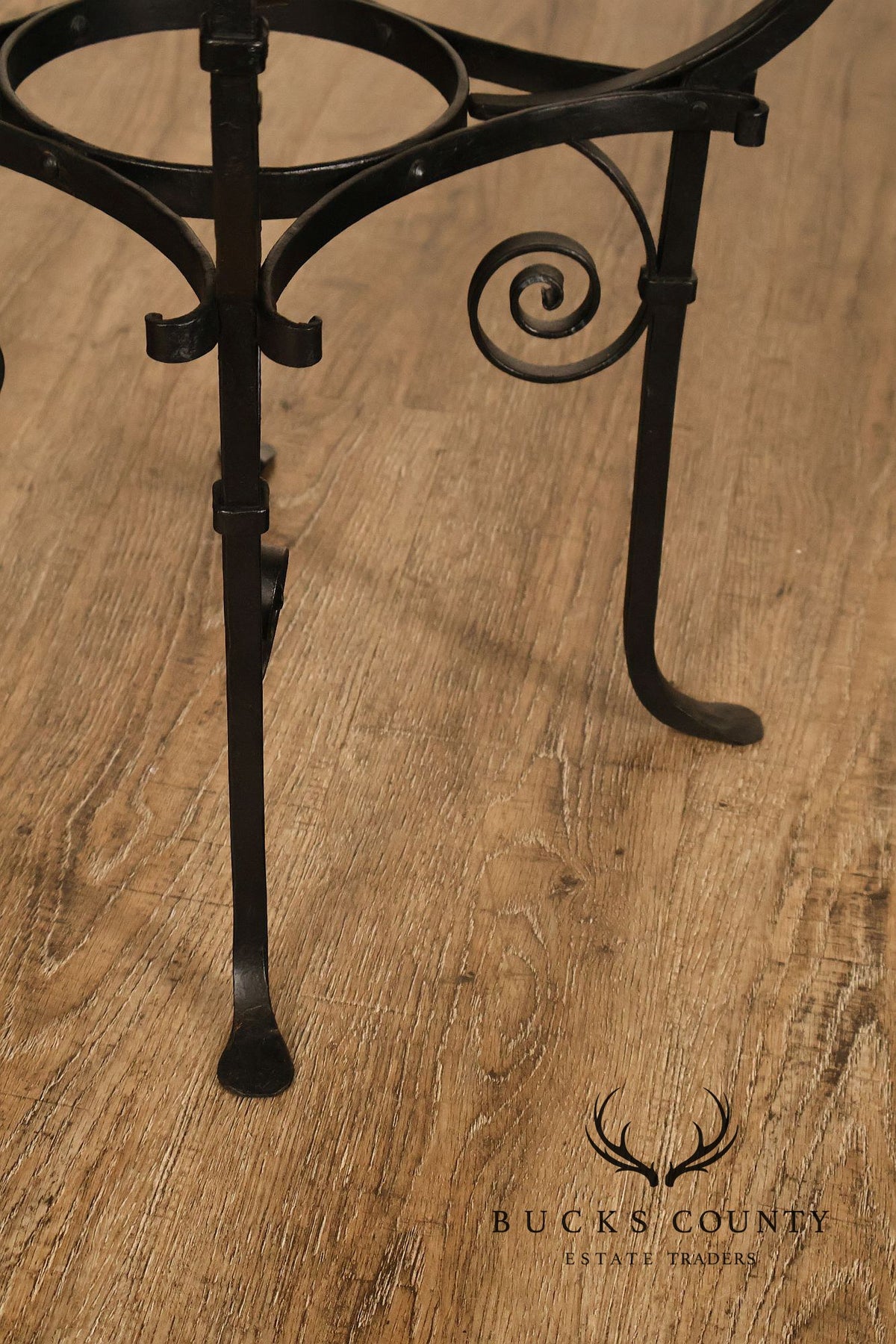 Spanish Revival Style Oak and Wrought Iron Accent Table