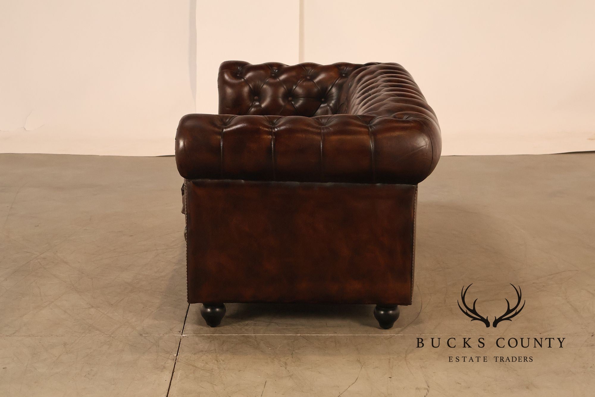 Chesterfield Style Tufted Brown Leather Sofa