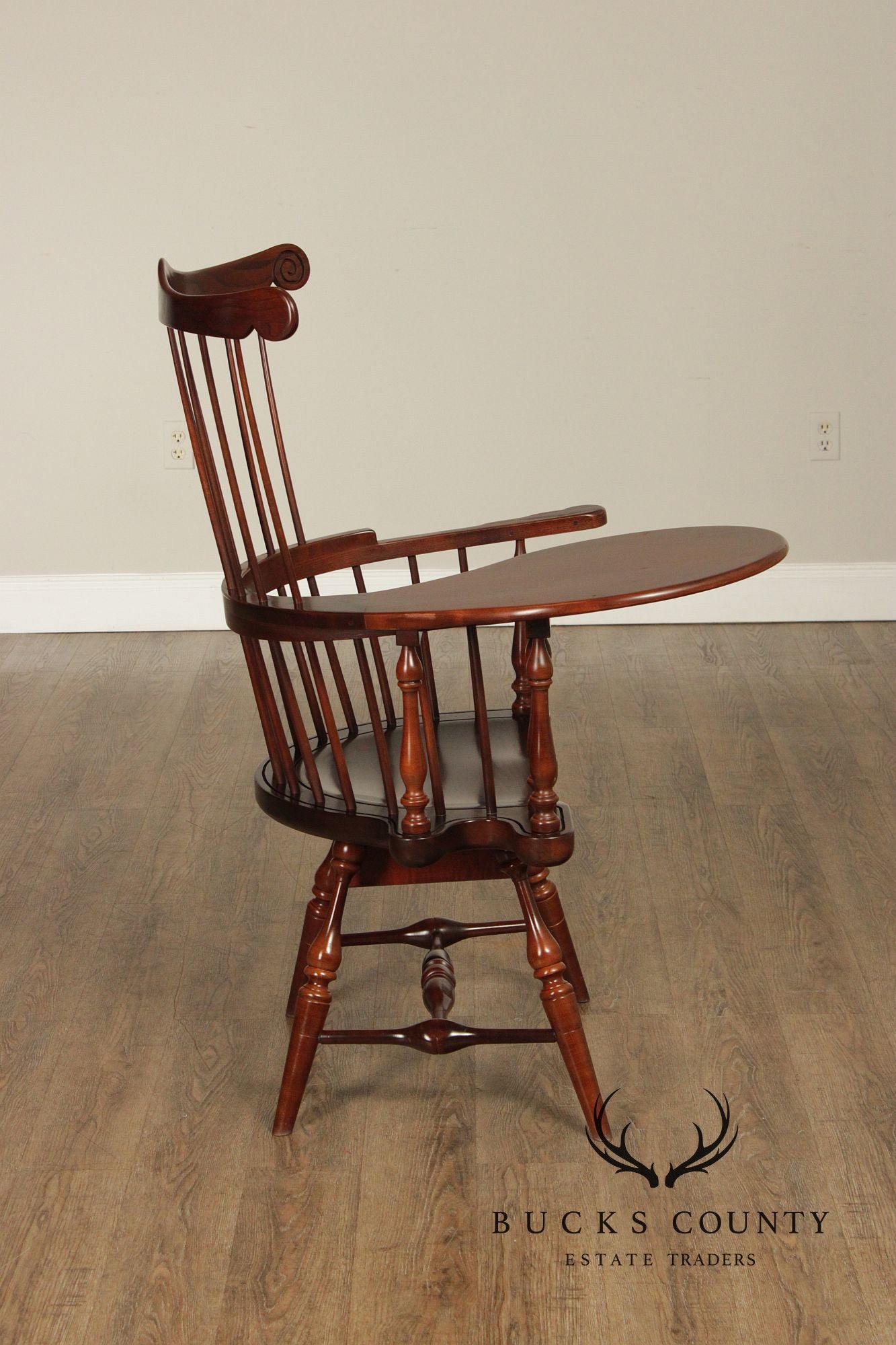 Vintage Duckloe Comb Back Windsor Style Writing Armchair With Storage Drawer