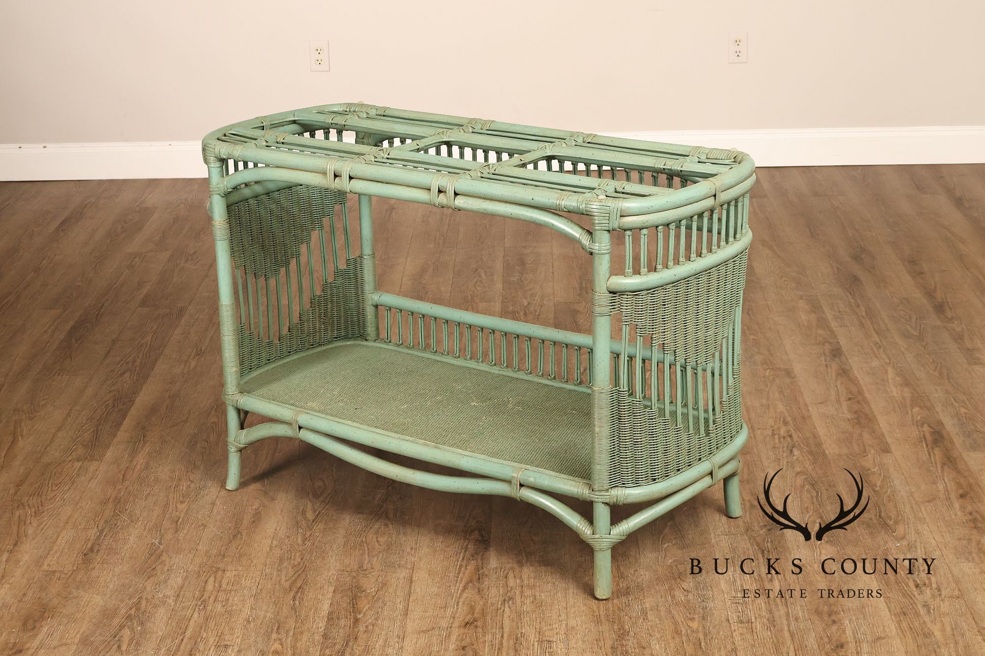 Boho Chic Glass Top Painted Rattan Glass Top Console Table