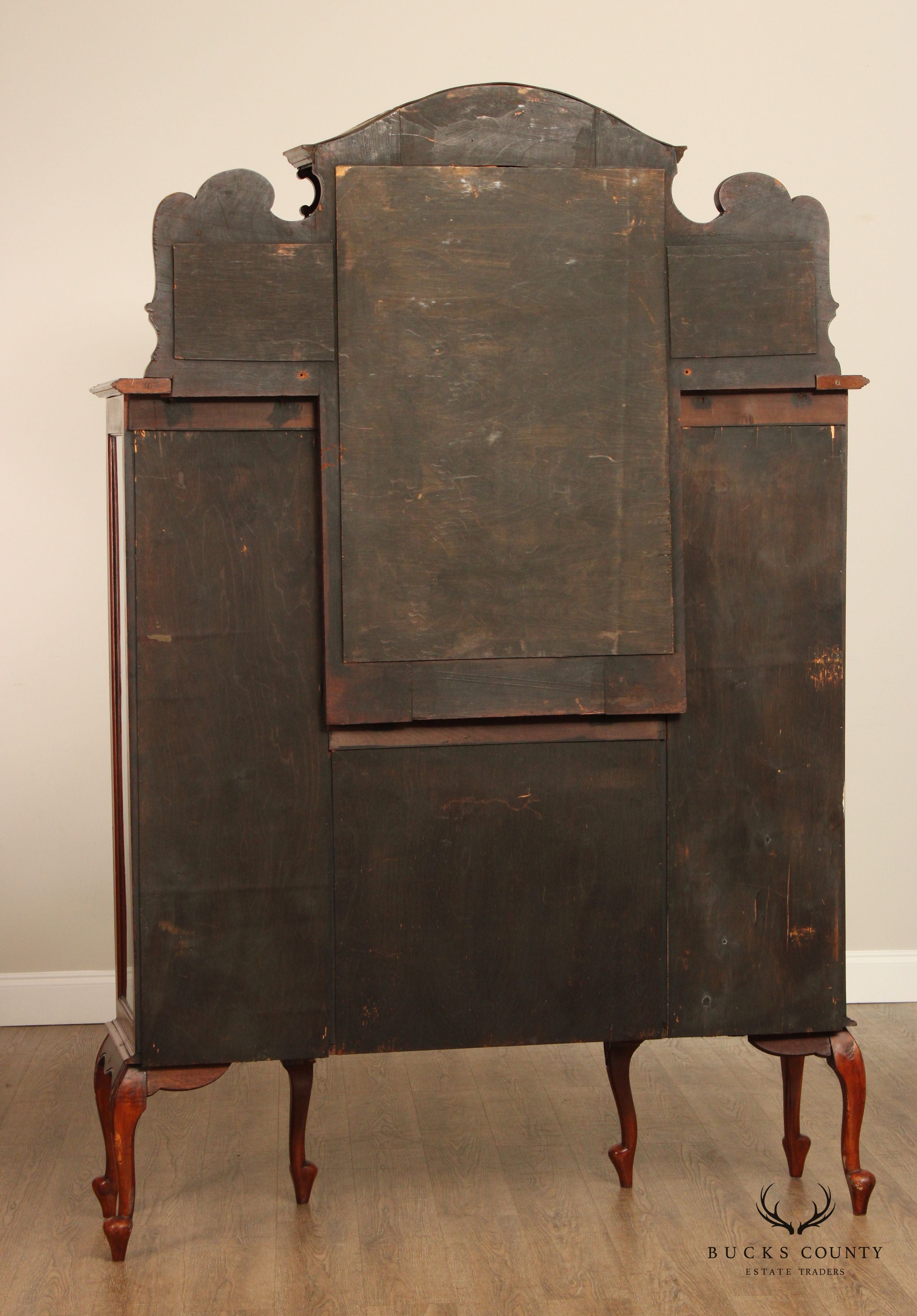 Antique Edwardian Mahogany Carved and Inlaid Double Display Etagere Cabinet