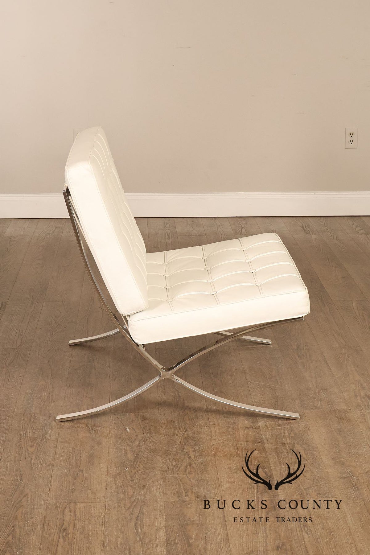 Mid Century Modern Pair of White Barcelona Chairs