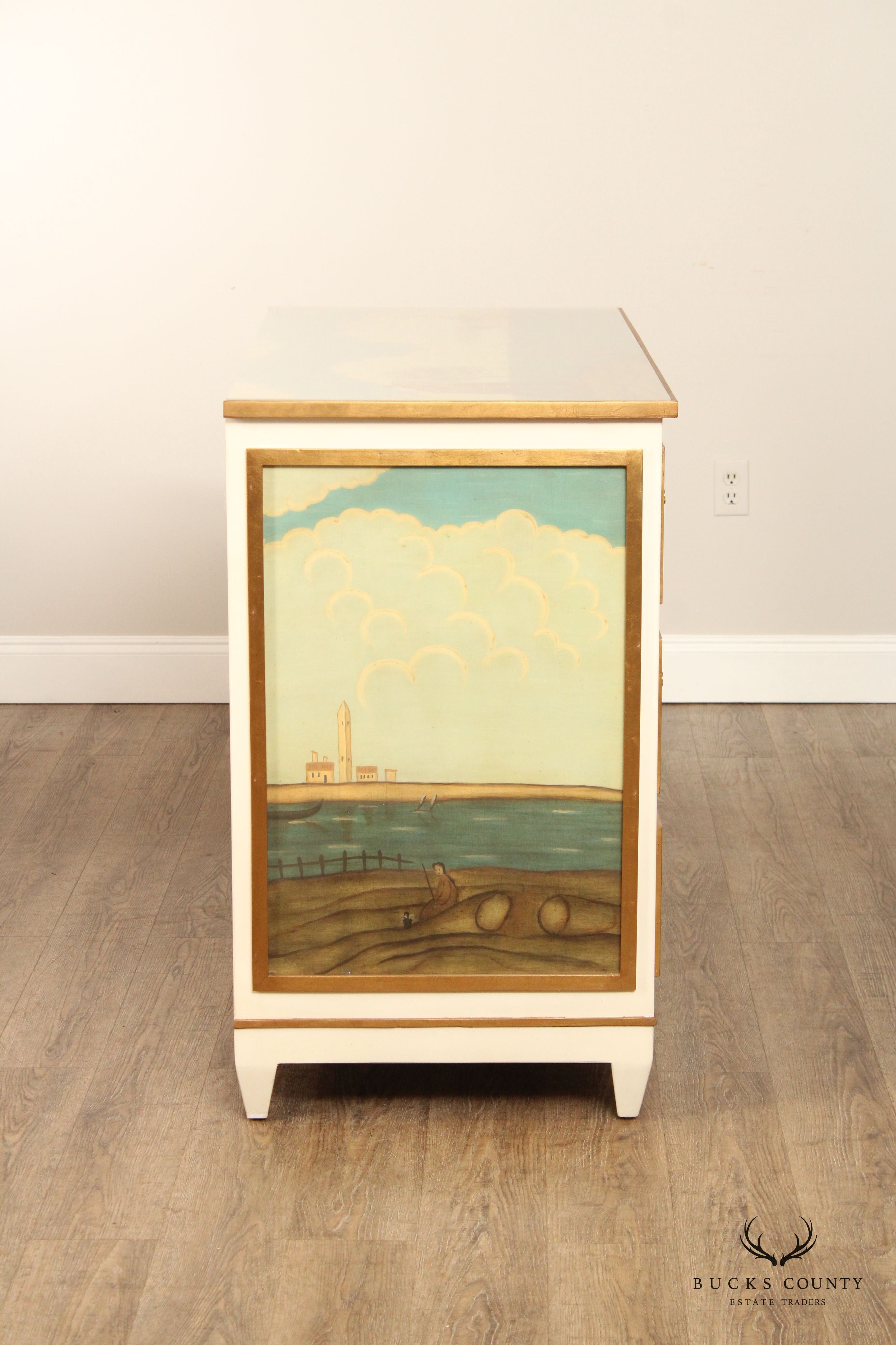 Modern History Hand Painted Venetian Three Drawer Chest Commode