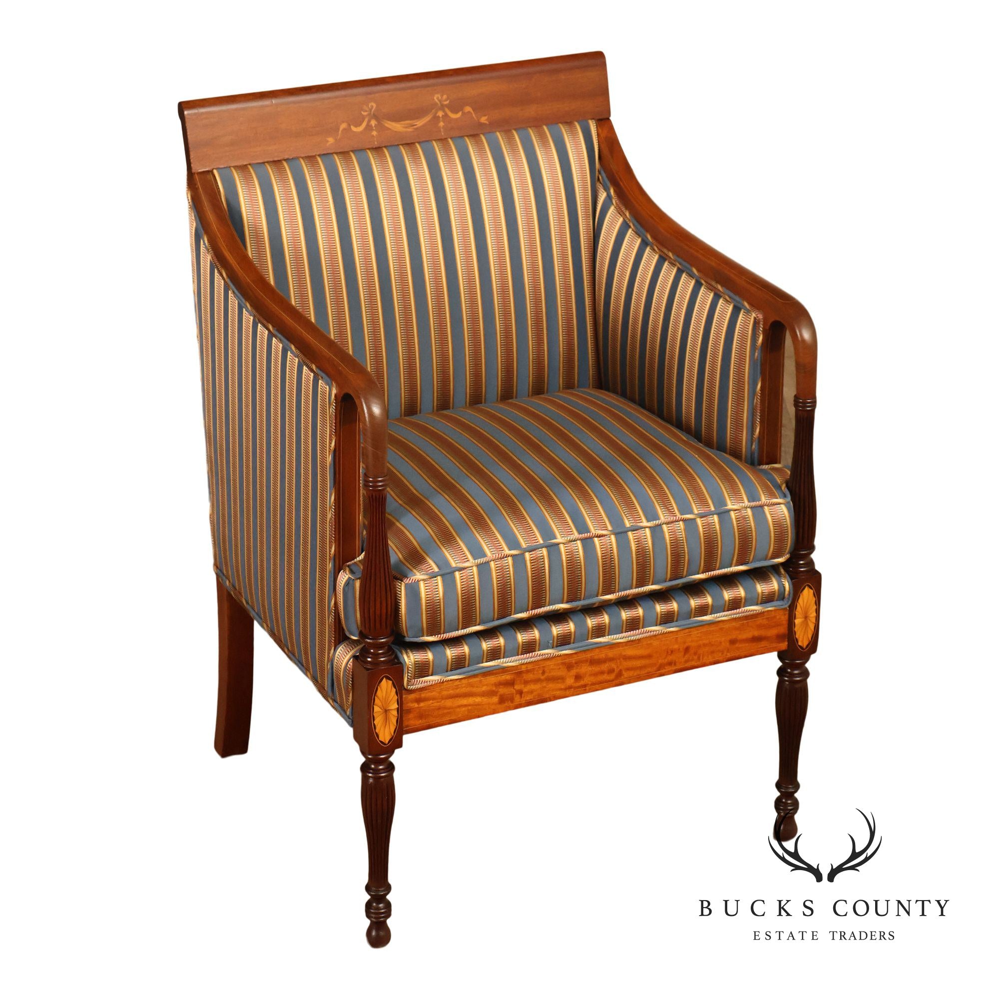 Sheraton Style Vintage Inlaid Mahogany Armchair