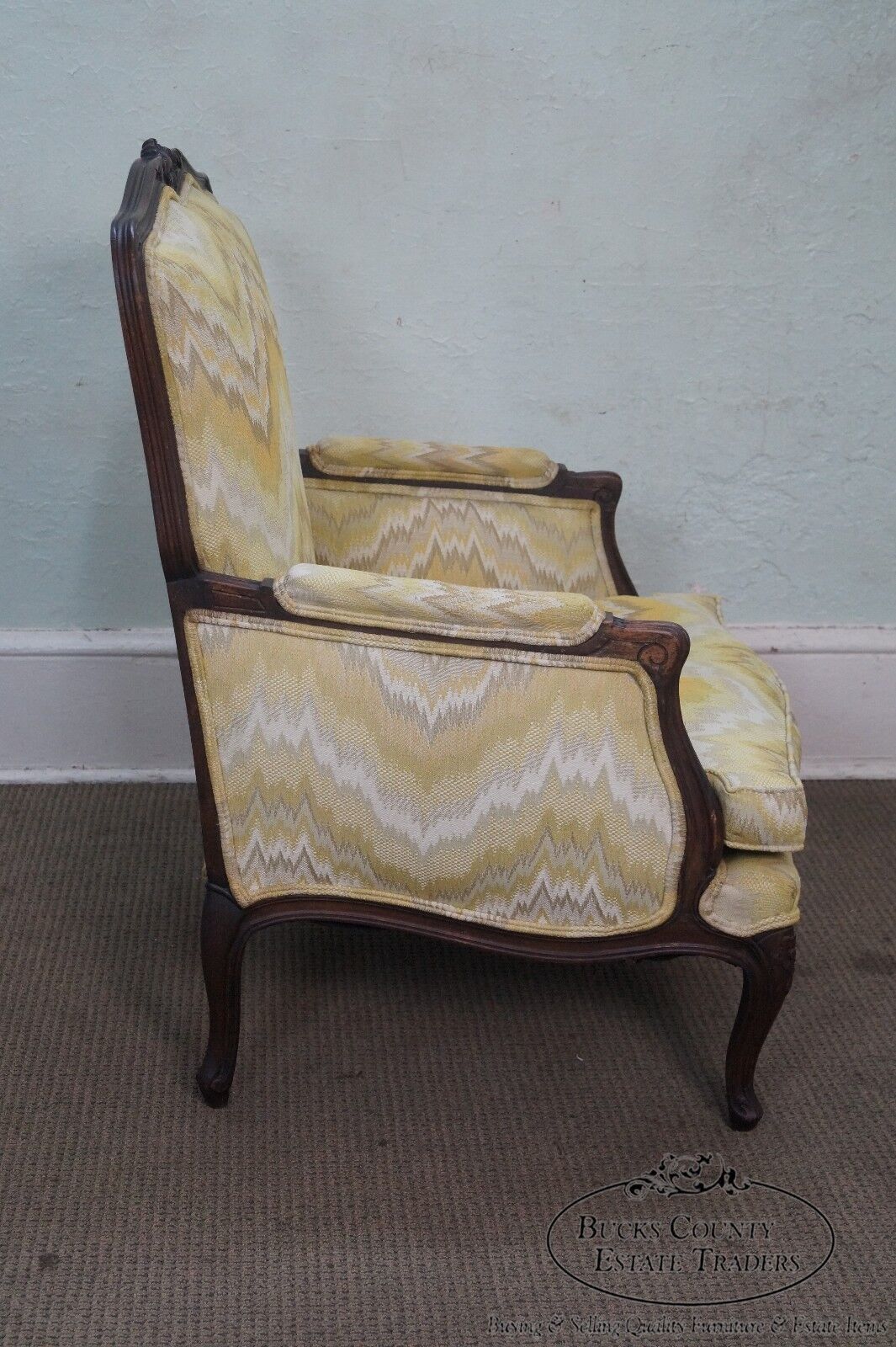 Quality French Louis XV Style walnut Frame Bergere Chair