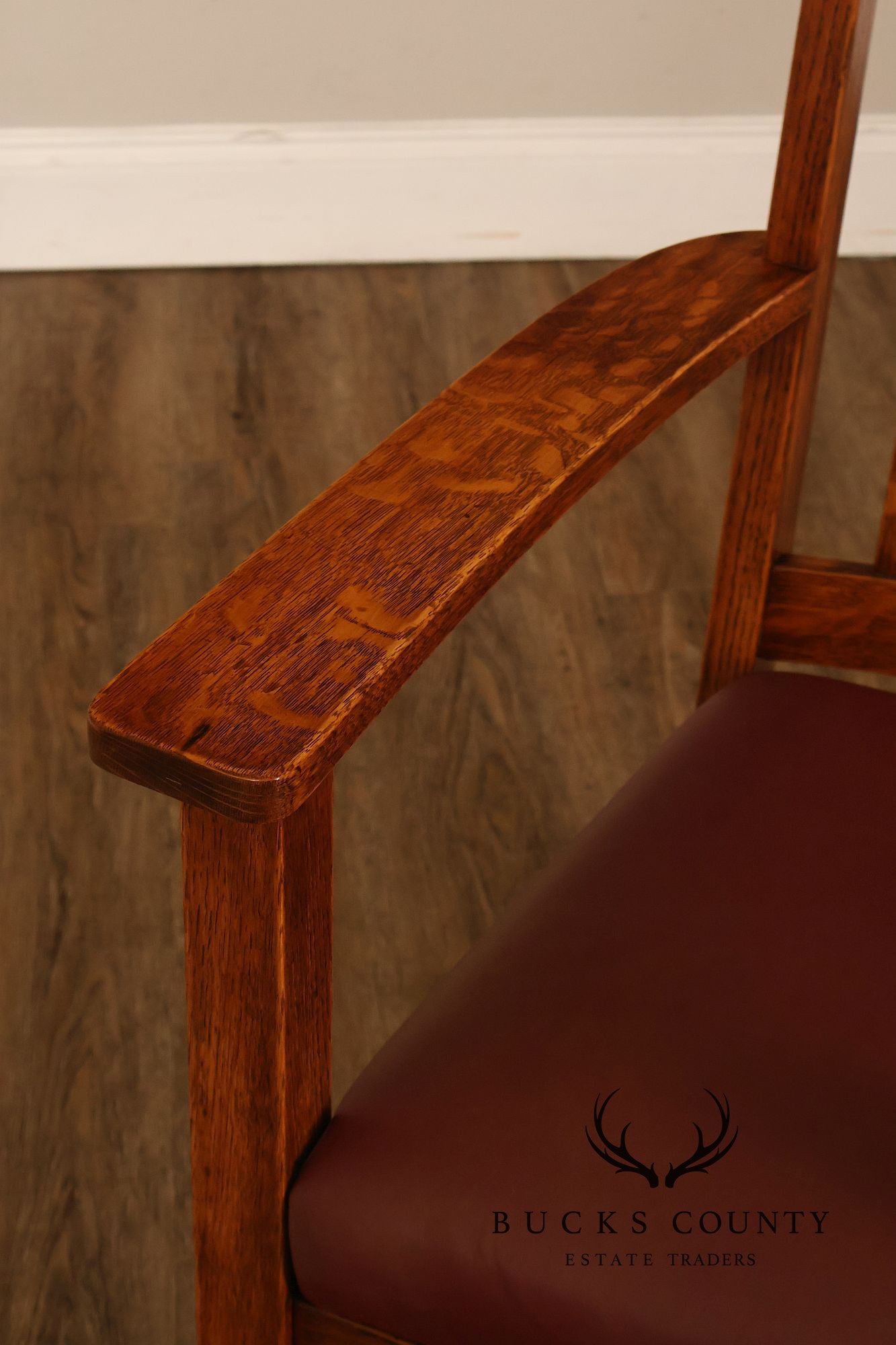 Mission Arts & Crafts Quarter Sawn Oak Armchair With Leather Upholstered Seat
