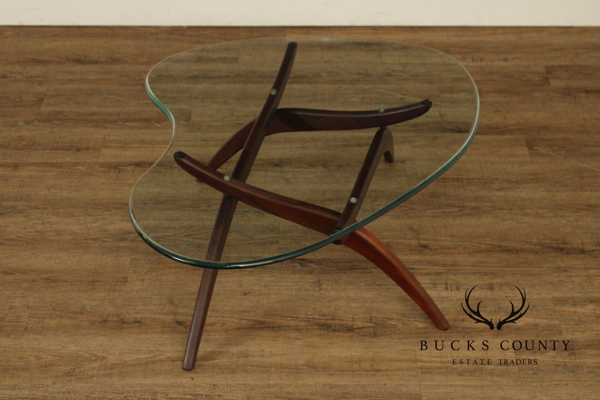 Mid Century Modern Glass Top Walnut Coffee Table