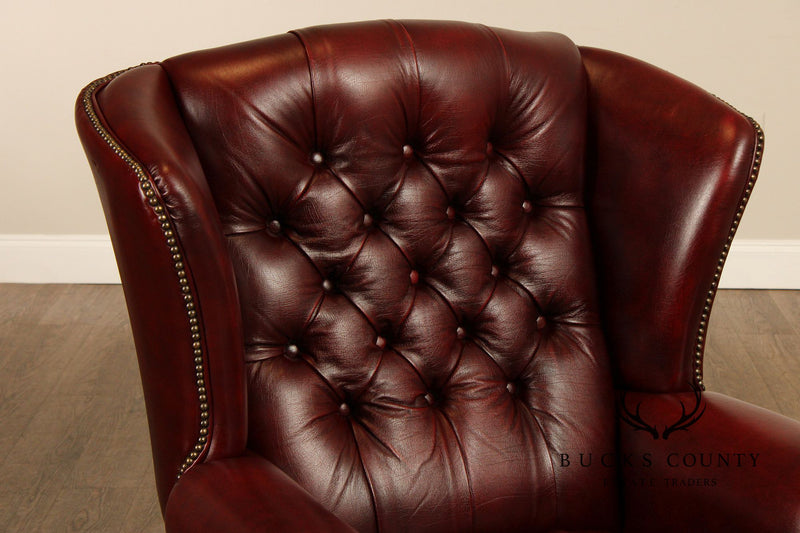 Pendragon Chesterfield Style Tufted Leather Wing Chair and Ottoman