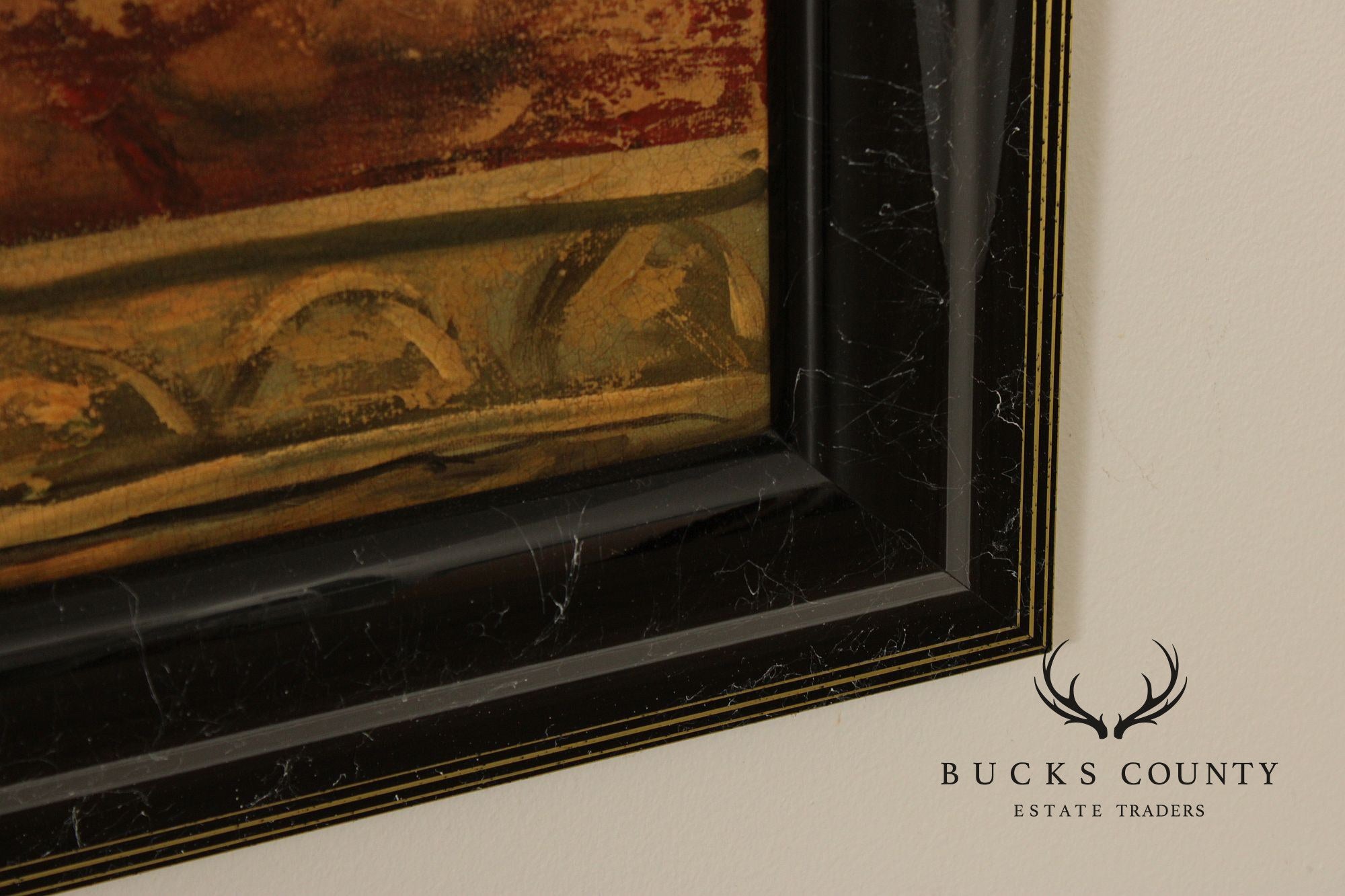 Roman Fresco Oil Painting Signed 'Fabriano' with Black Frame