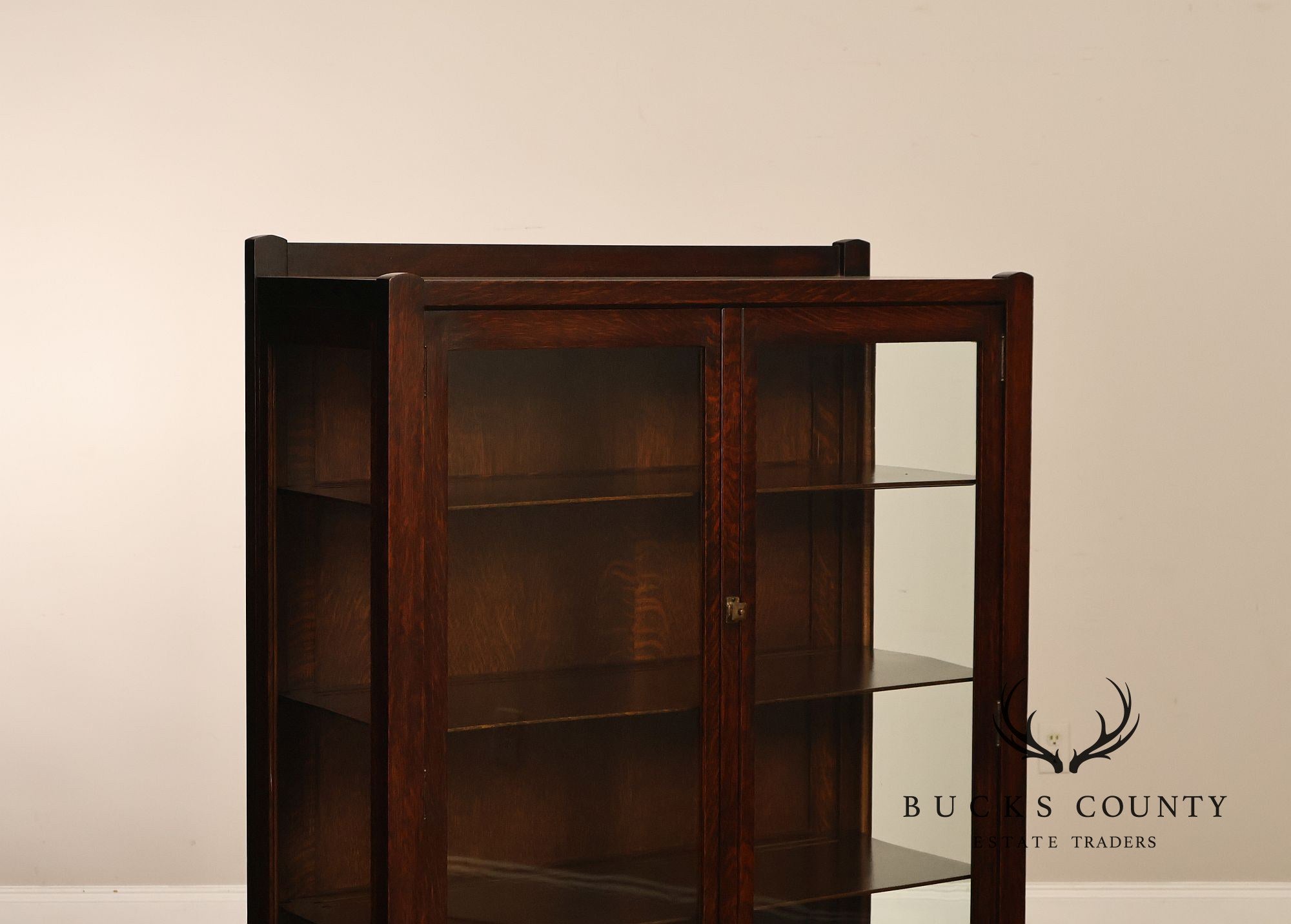 Antique Grand Rapids Mission Oak Two Door China Cabinet Bookcase