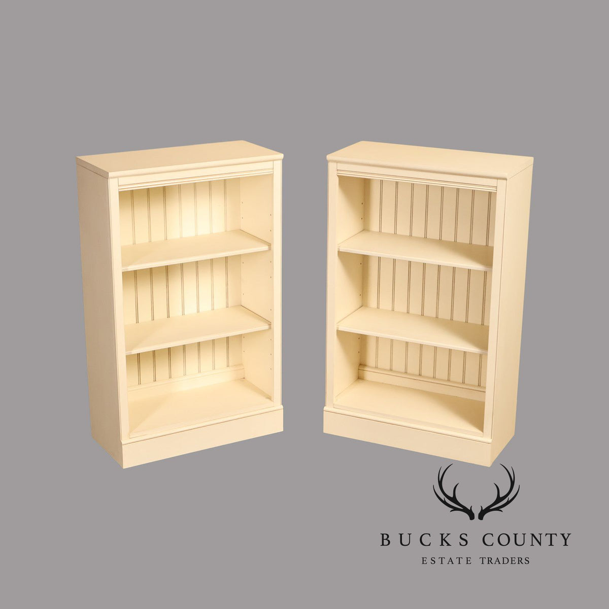 Ethan Allen Coastal Style Pair of Painted Open Bookcases