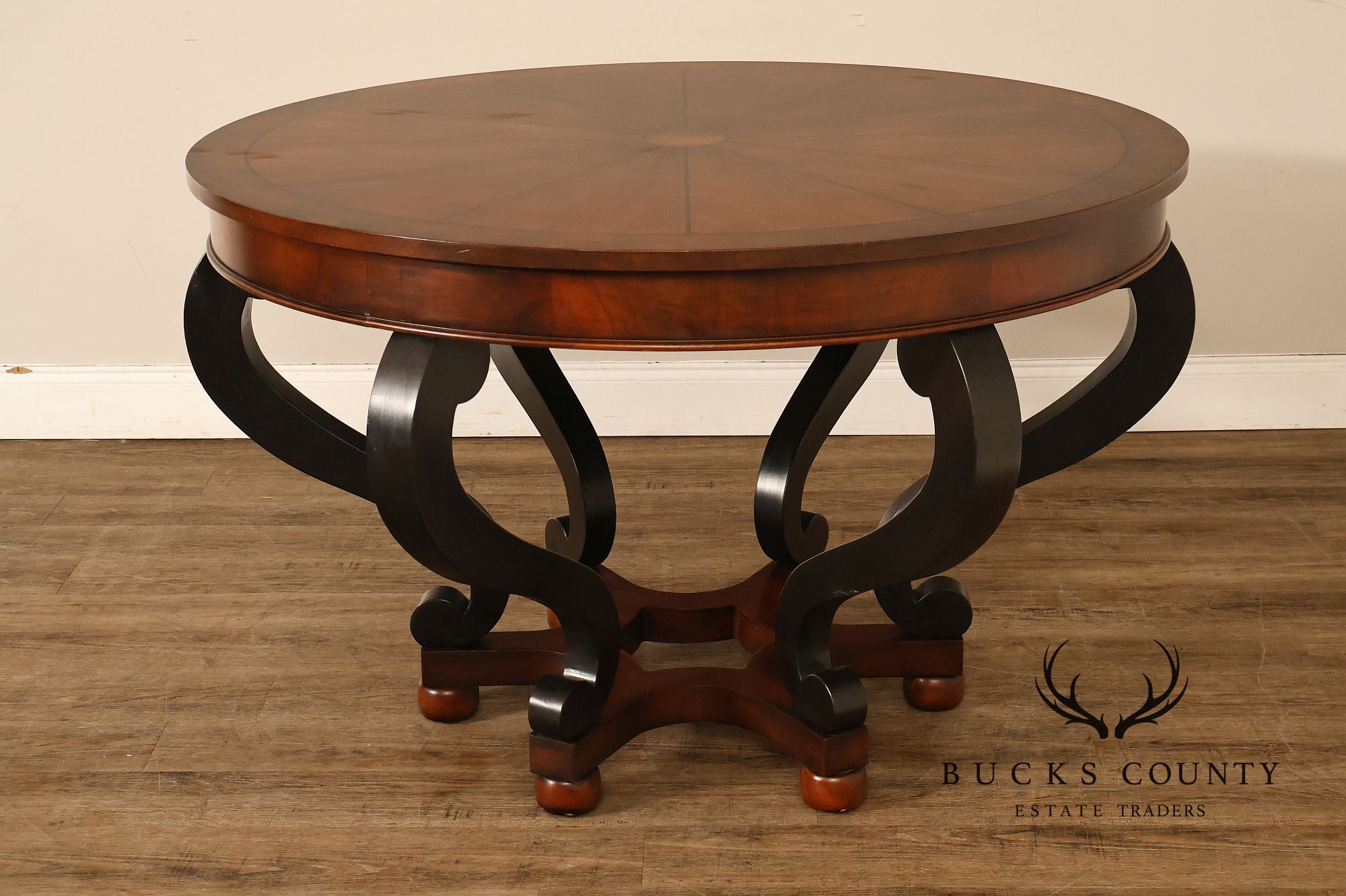 Henredon 48 Inch Round Inlaid Mahogany Center Table