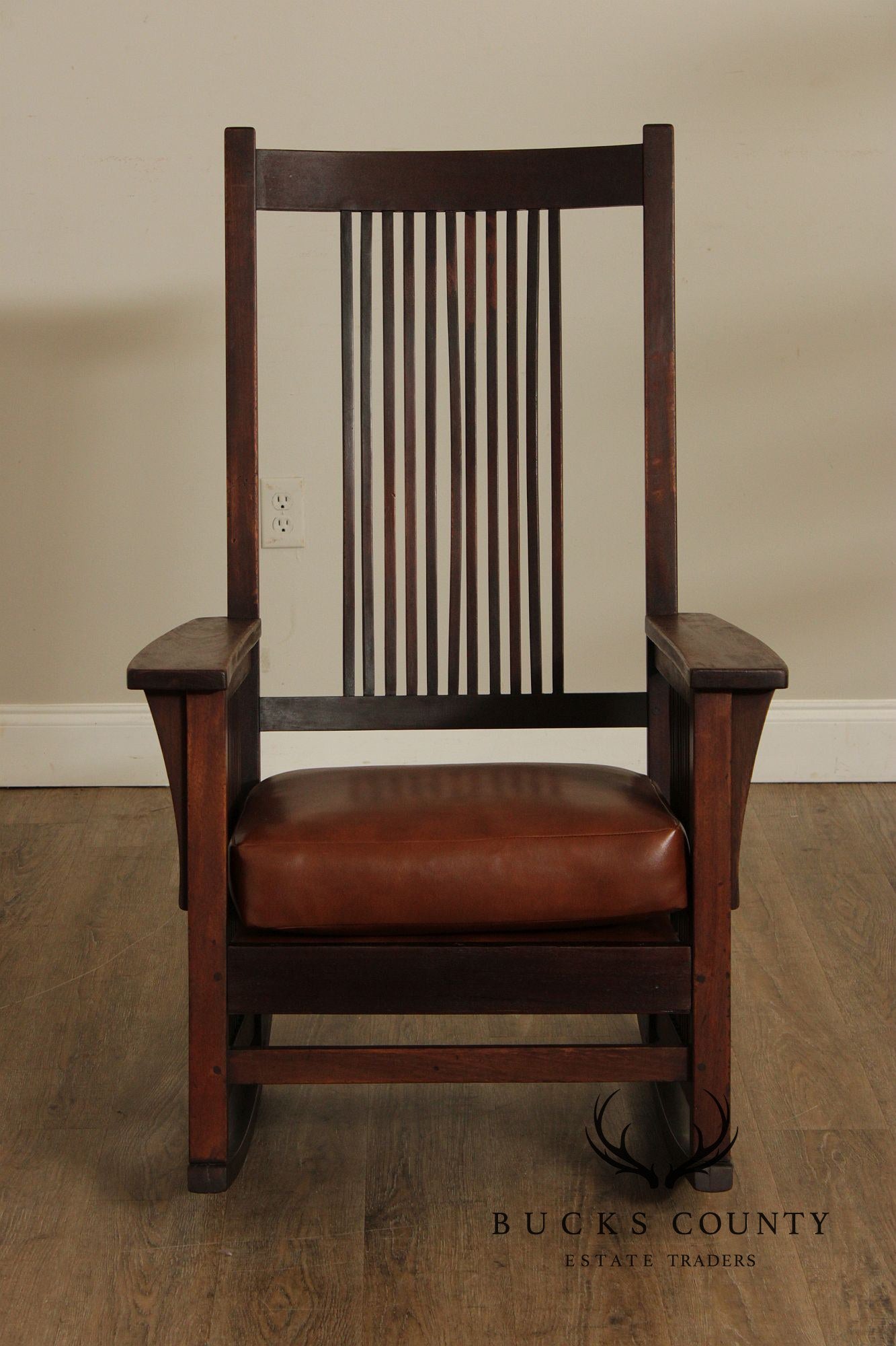 Antique Gustav Stickley Mahogany Spindle Rocker