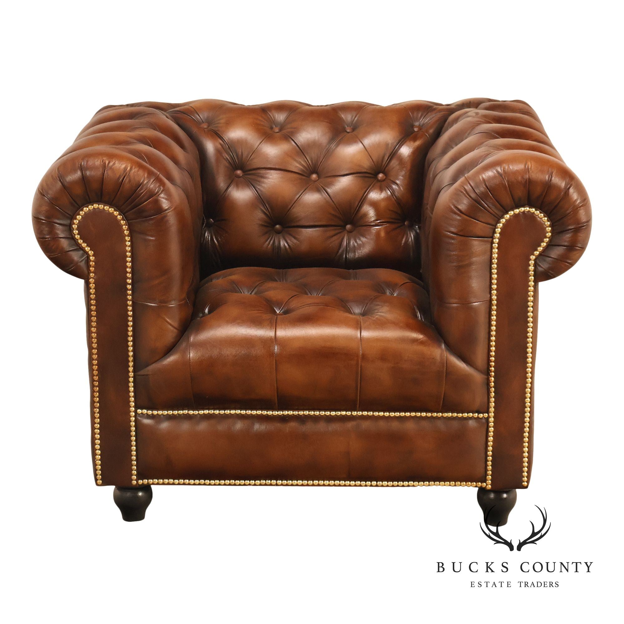 Chesterfield Style Brown Tufted Leather Club Chair