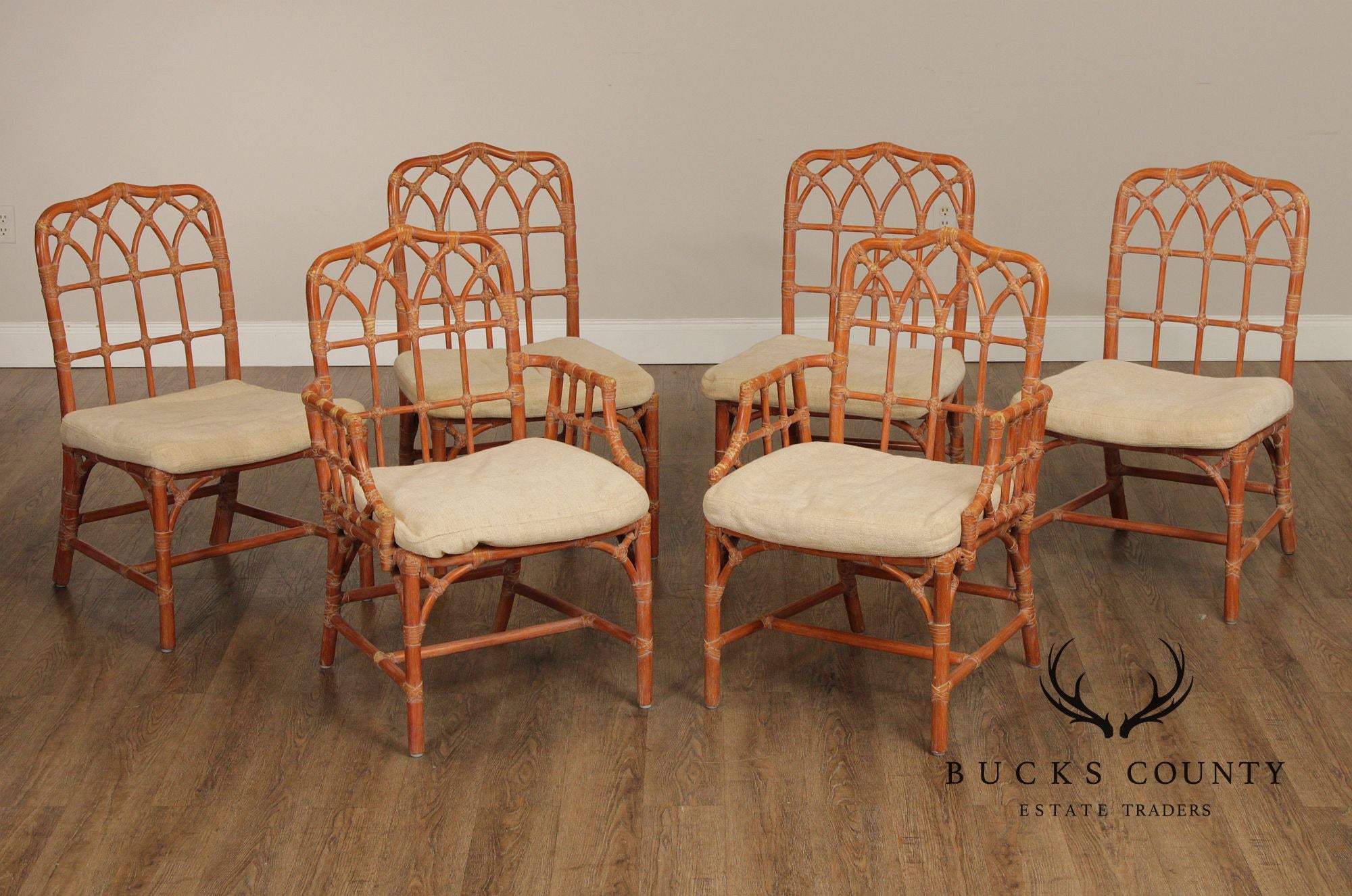 McGuire Vintage Set of Six Rattan Dining Chairs