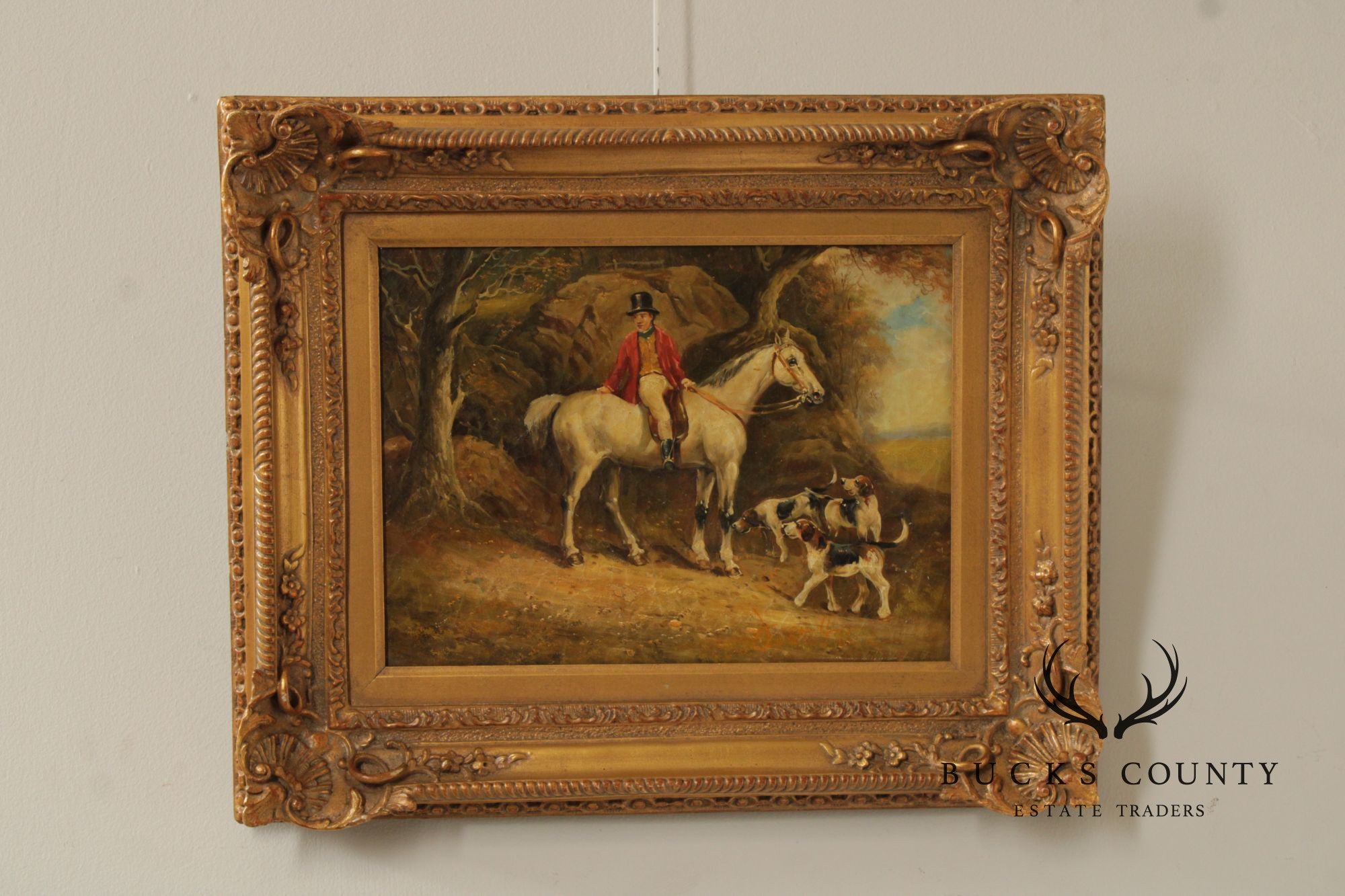 Vintage Oil Painting on Canvas English Hunt Scene