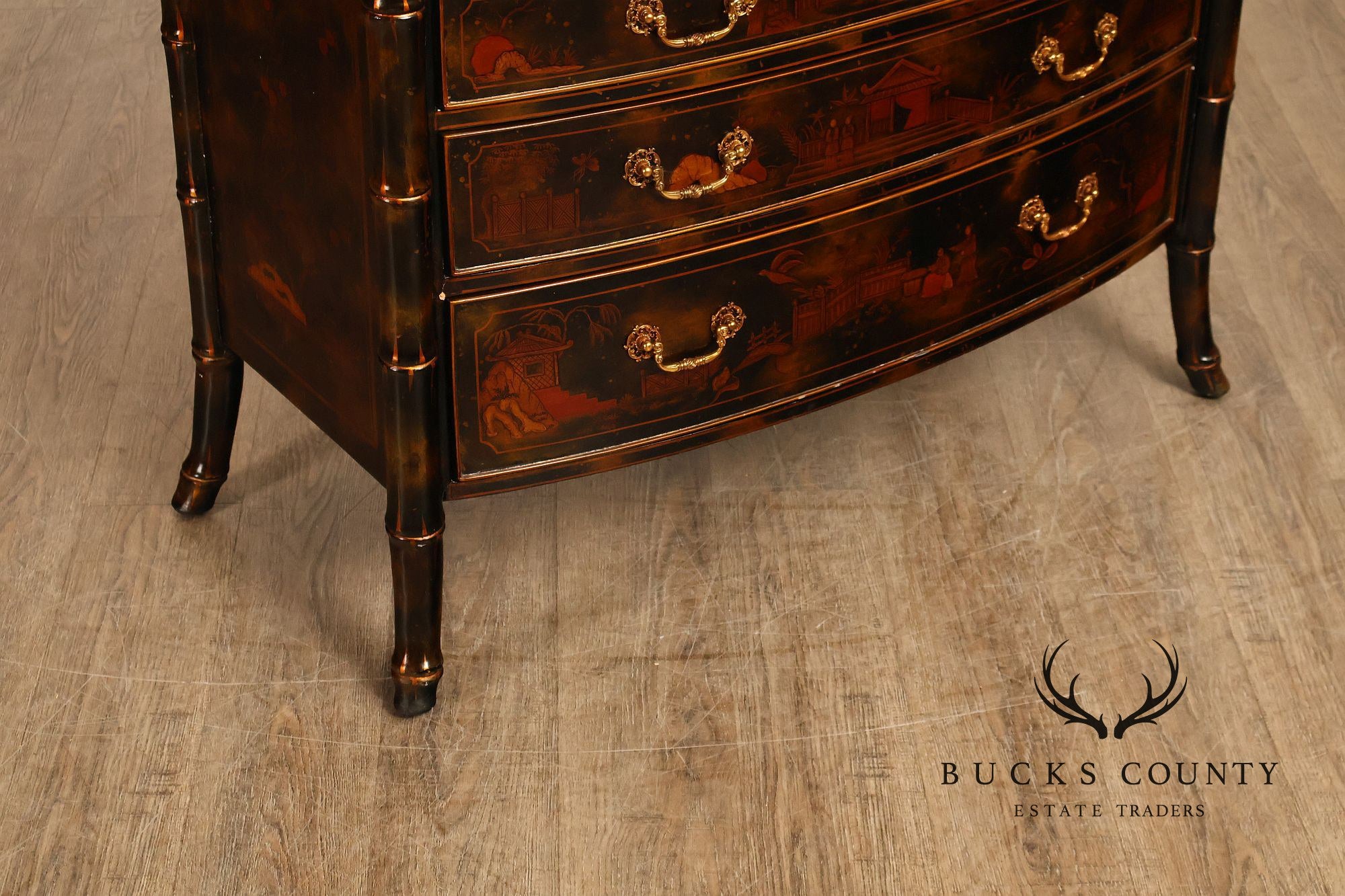 Maitland Smith Chinoiserie Bow Front Chest of Drawers