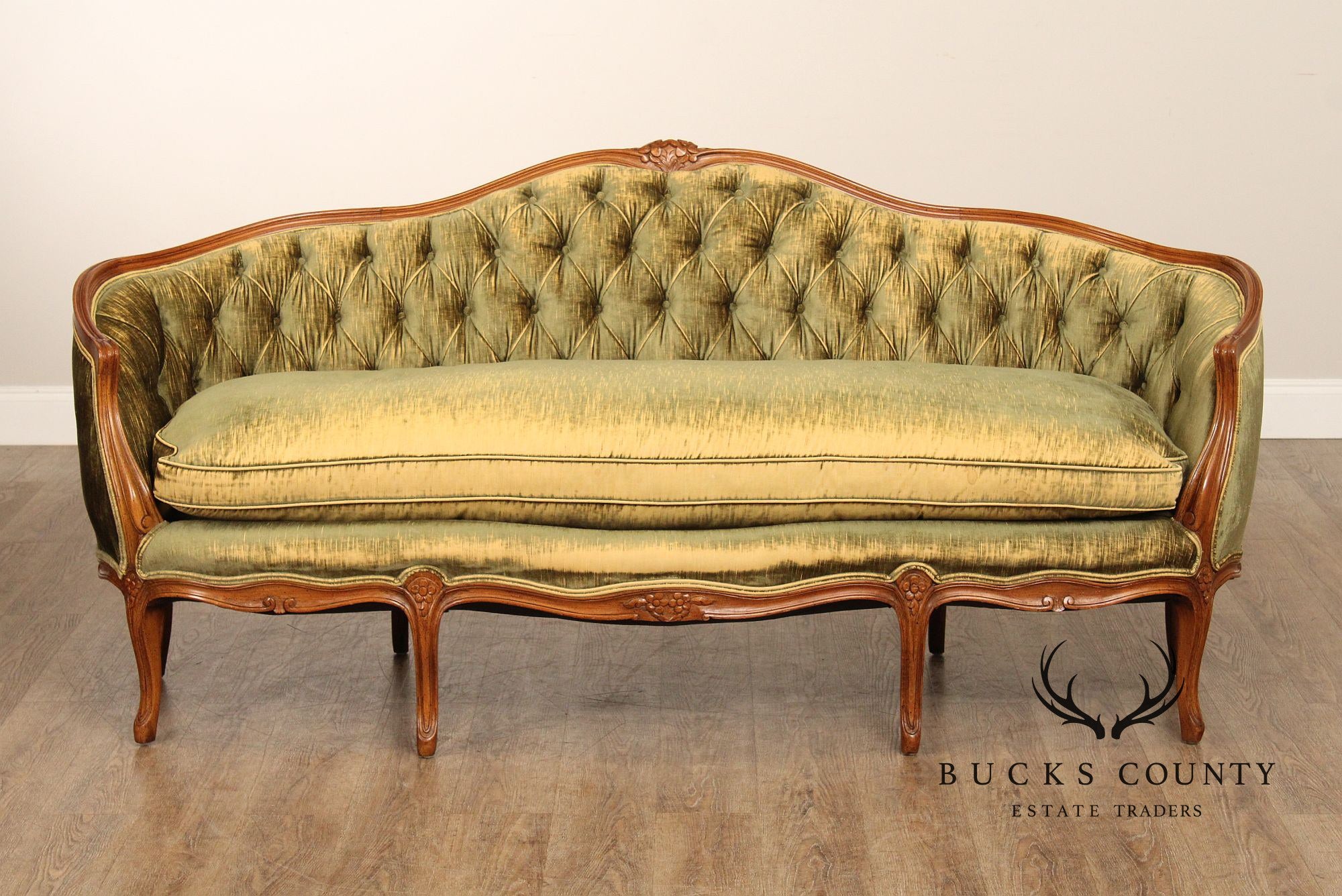 French Louis XV Style Vintage Walnut Frame Sofa