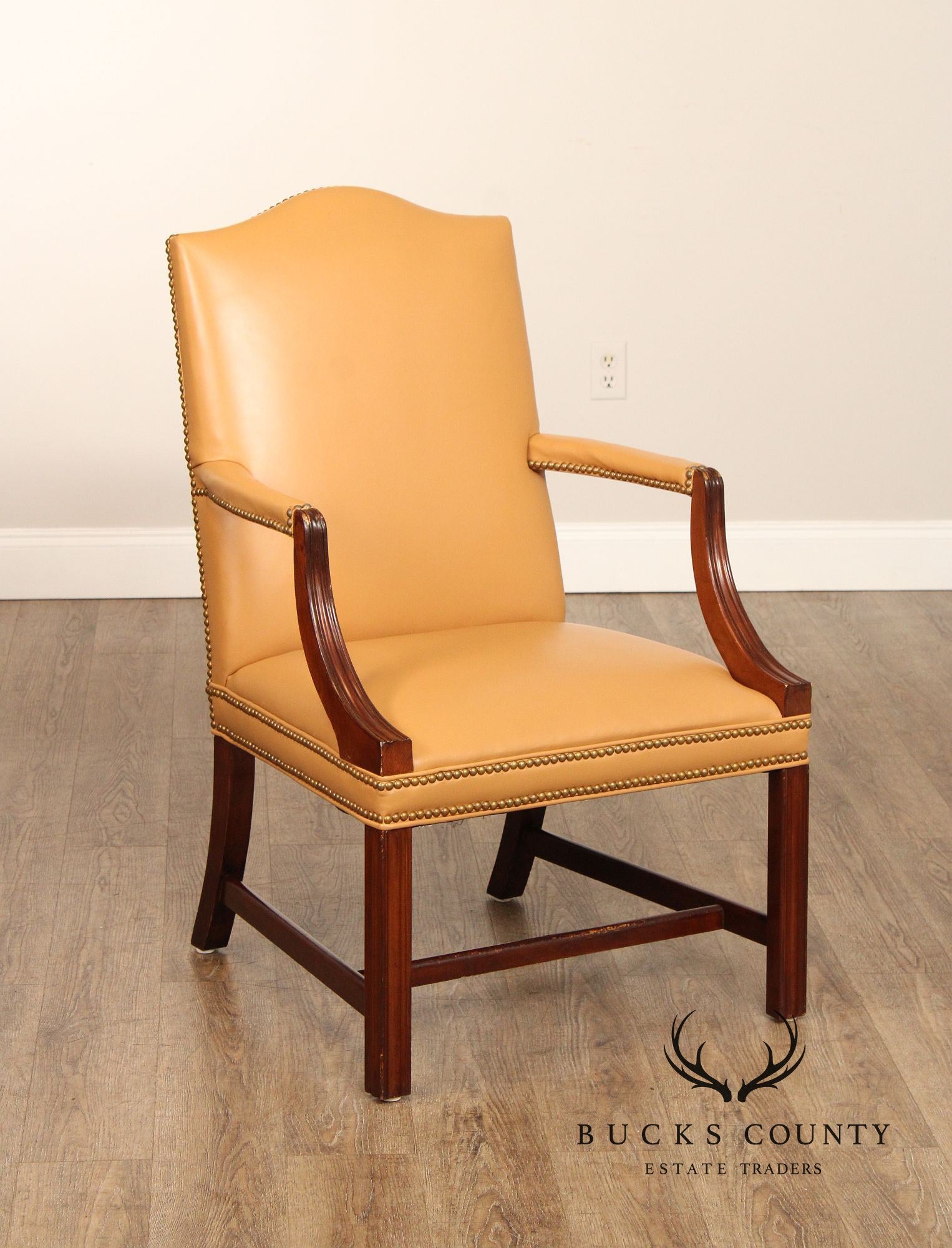 Chippendale Style Leather Martha Washington Armchair