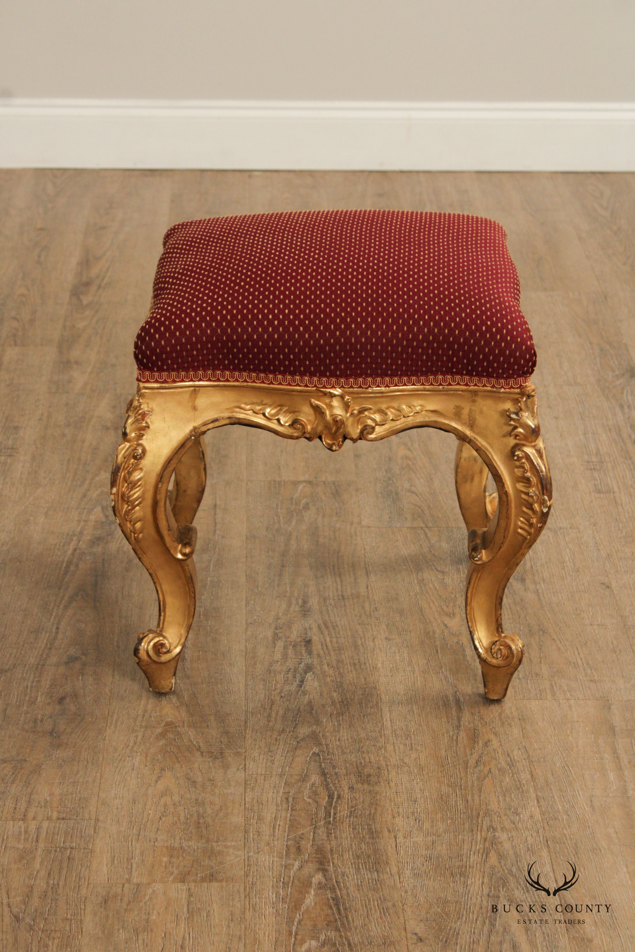 Antique Italian Rococo Style Giltwood Stool