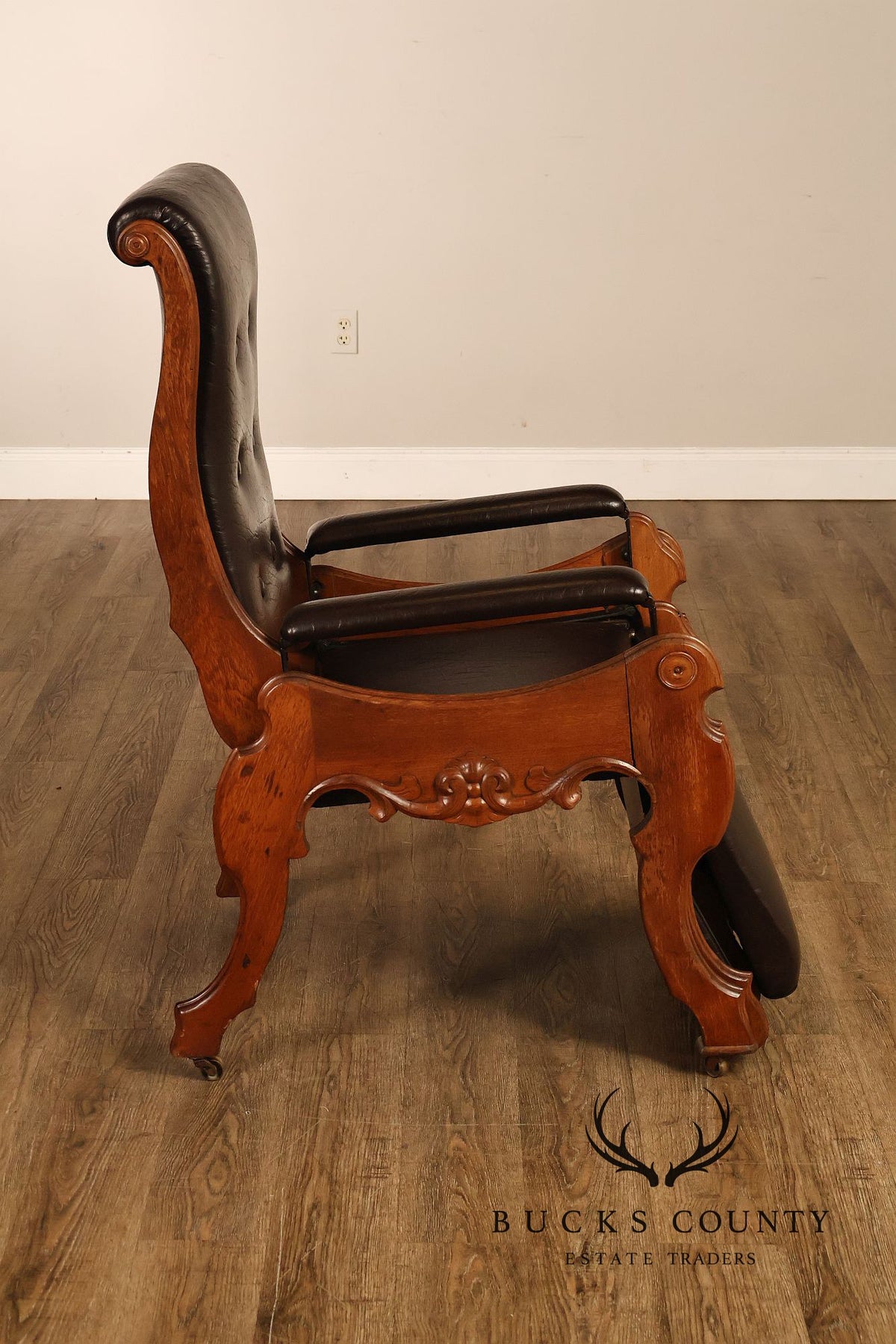 Antique Victorian Carved Walnut Reclining Armchair