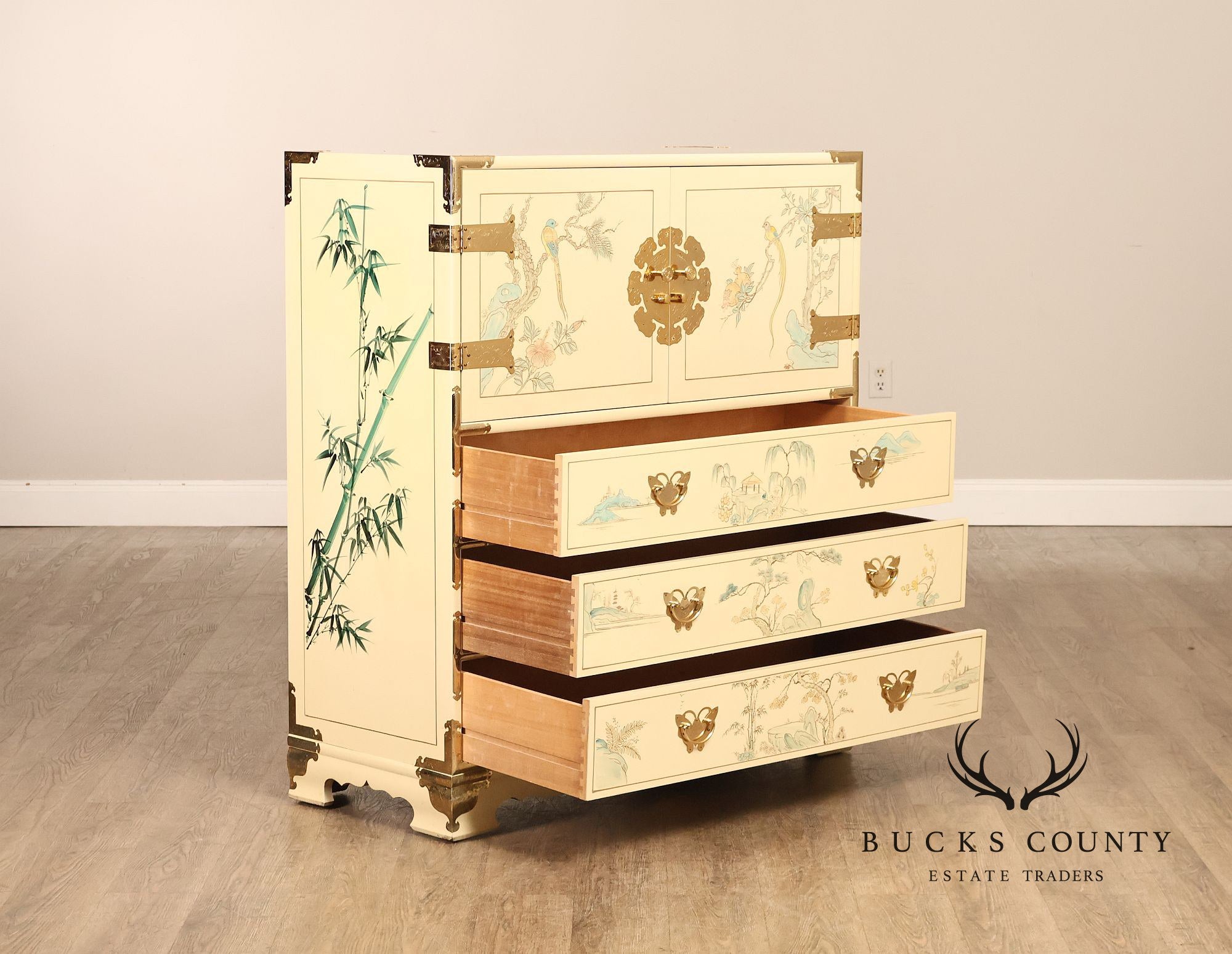 Chinoiserie Hand Painted Decorated Tall Chest