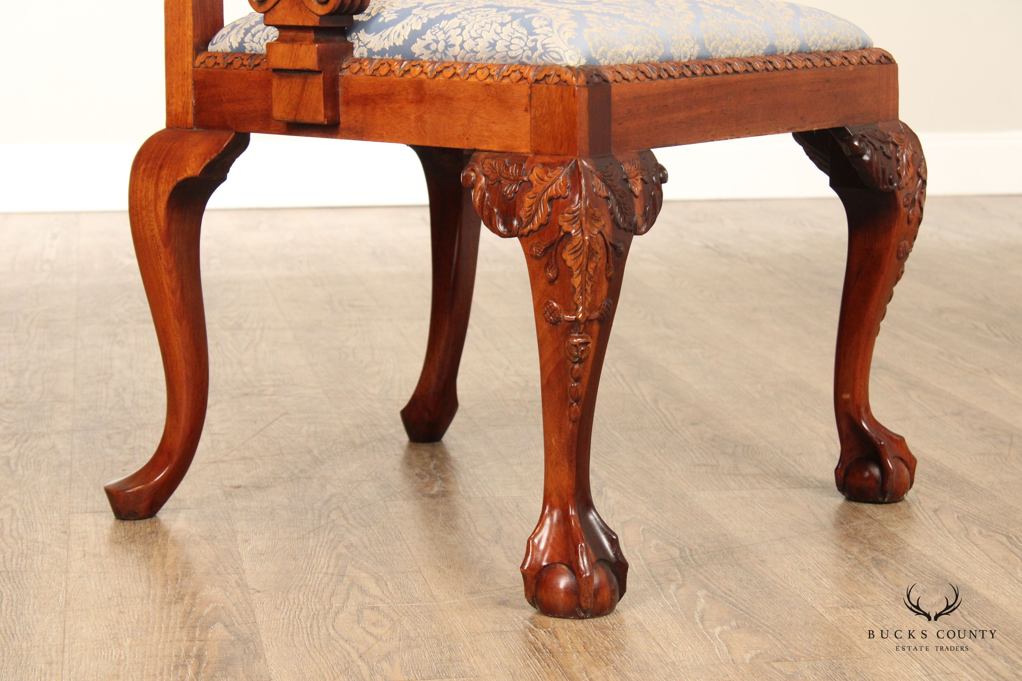 Georgian Style Set of Eight Carved Mahogany Dining Chairs