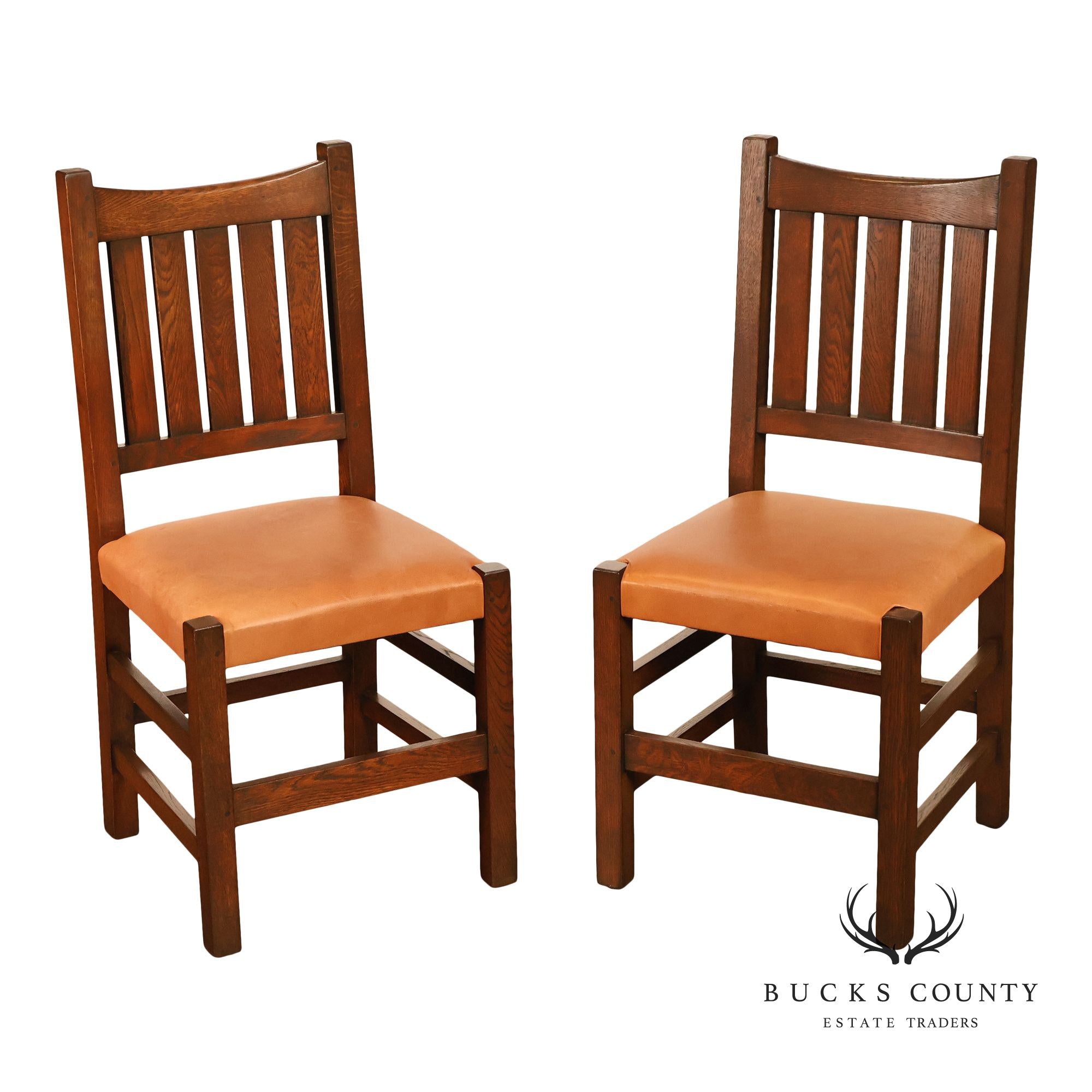Mission Style Pair of Oak Side Dining Chairs