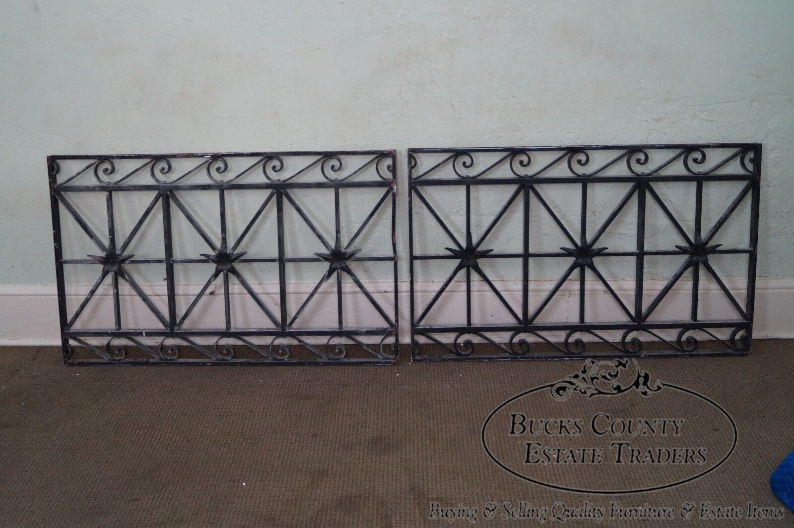 Antique Hand Wrought Iron Pair of Black Iron Regency Style Wall Grates