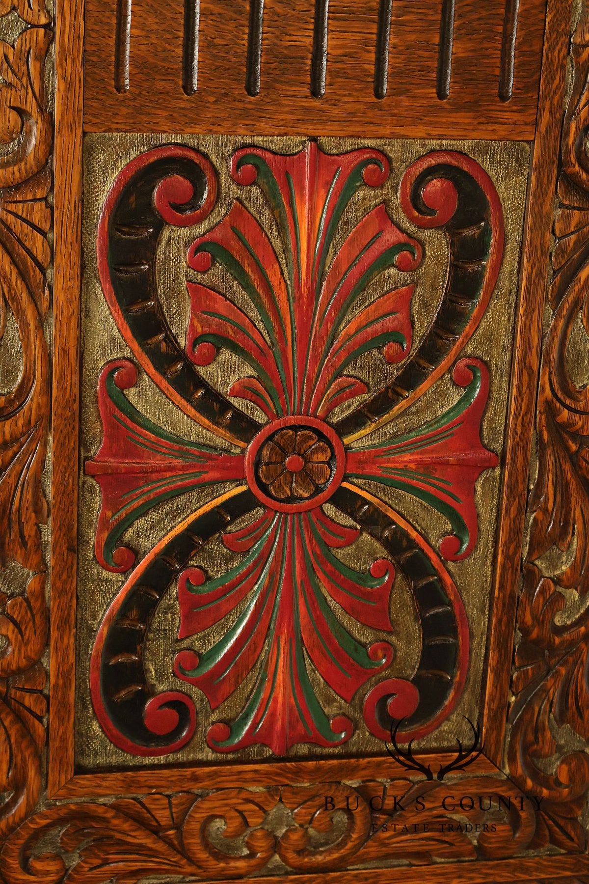 Berkey & Gay Carved And Painted Oak Spanish Revival Storage Chest