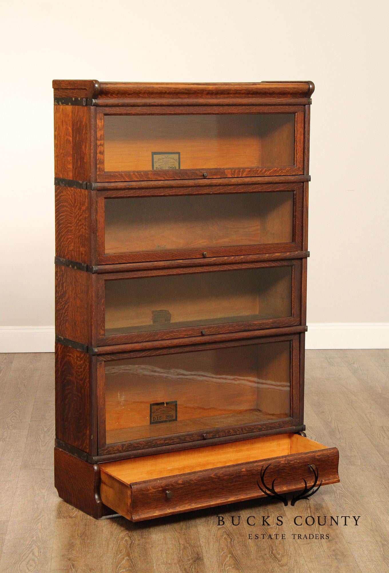 Globe Wernicke  Antique Pair of Oak Four-Stack Barrister Bookcases