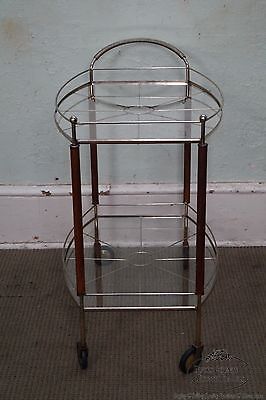 Mid Century Modern Italian Walnut Brass & Glass Serving Cart