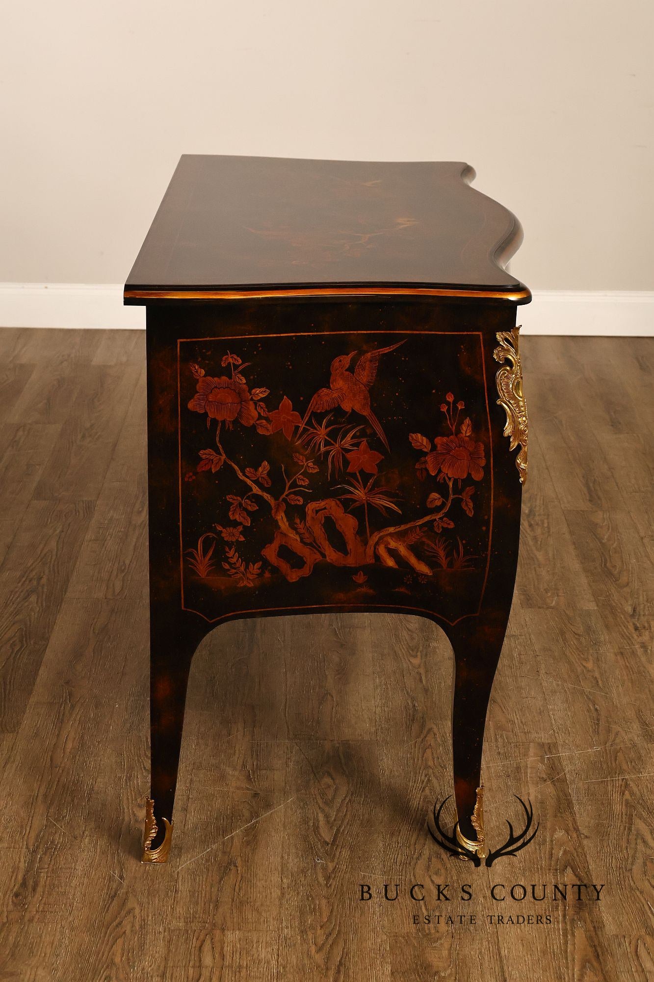 Maitland Smith Chinoiserie Hand Painted Bombe Chest