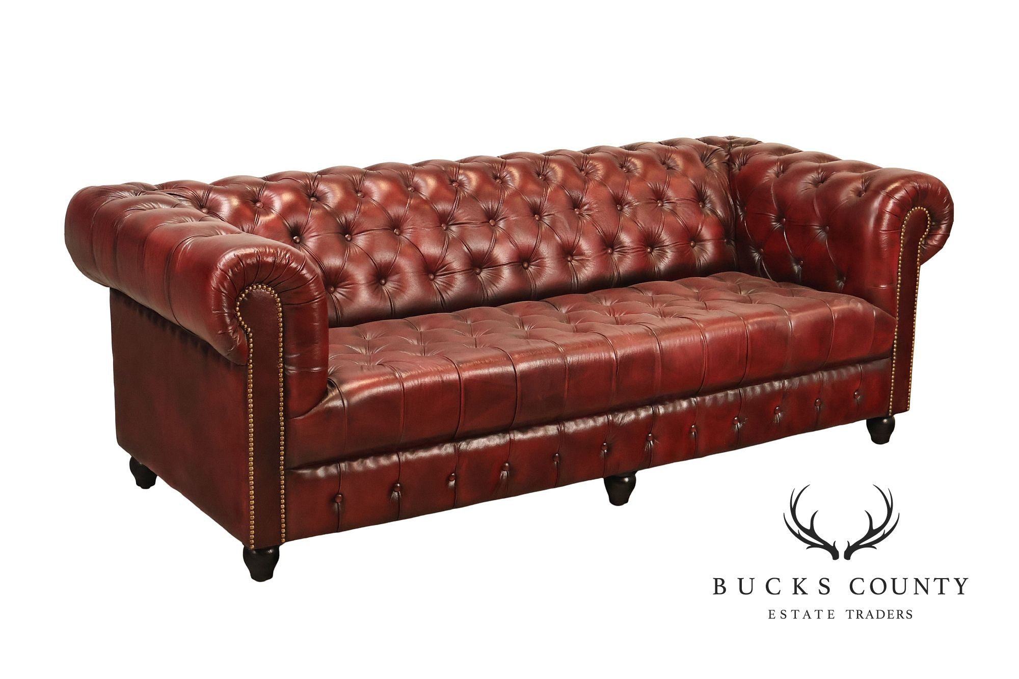 Chesterfield Style 7 Foot Oxford Red Tufted Leather Sofa