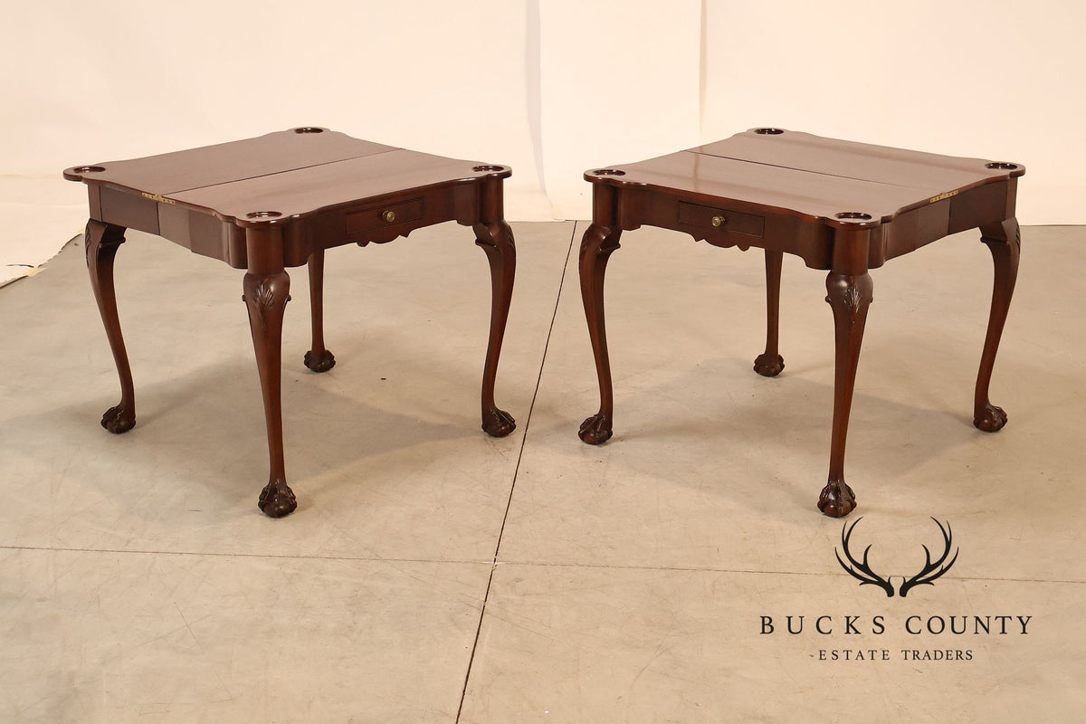 Chippendale Style Mahogany Pair Of Flip-Top Ball And Claw Game Tables