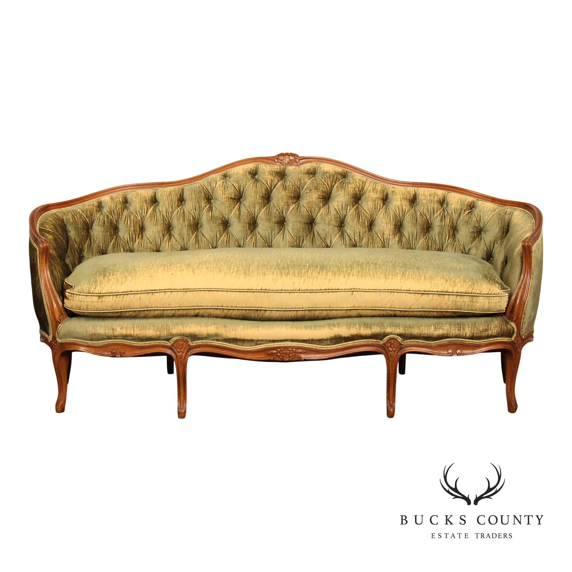 French Louis XV Style Vintage Walnut Frame Sofa