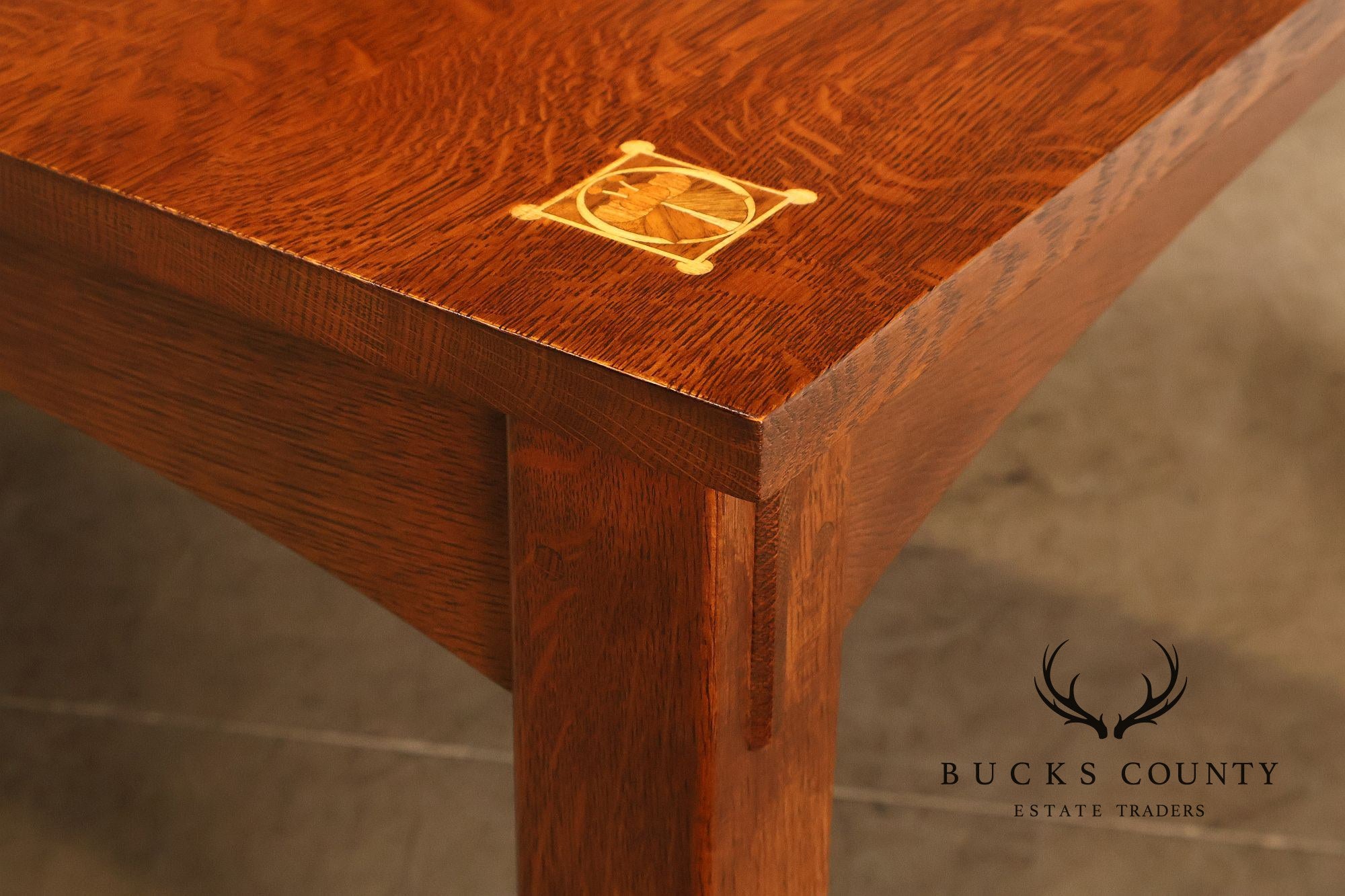 Stickley Mission Collection Harvey Ellis Inlaid Oak Extendable Dining Table