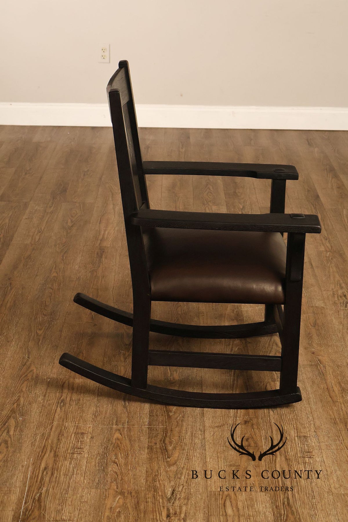 Antique Gustav Stickley Mission Oak V Back Rocking Armchair