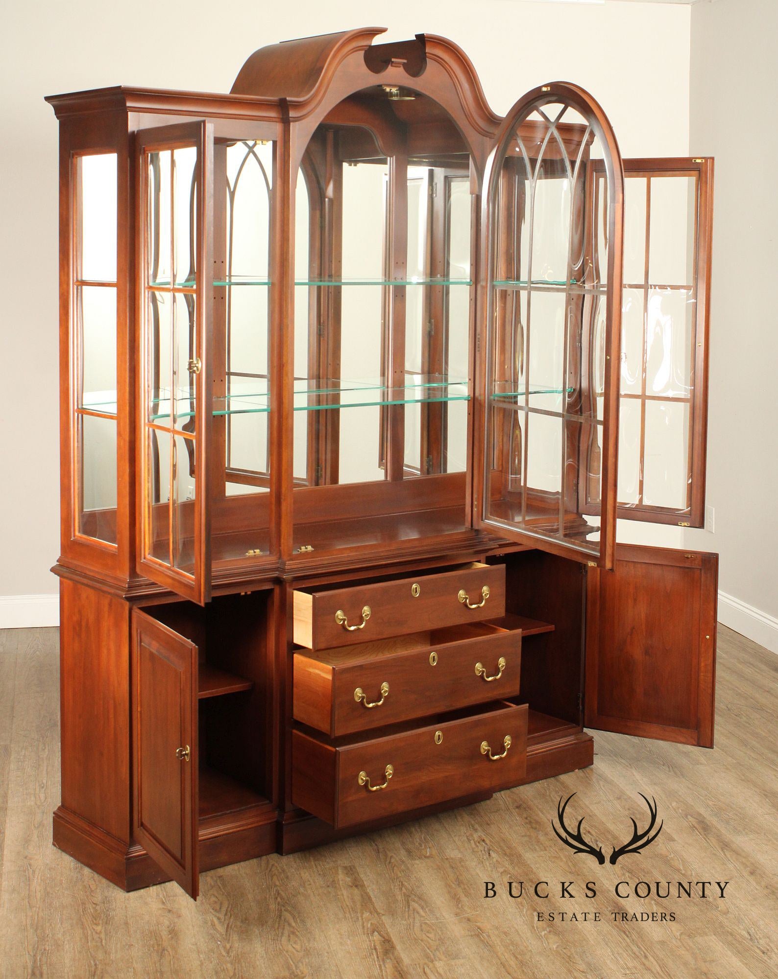 Ethan Allen Cherry Breakfront China Cabinet