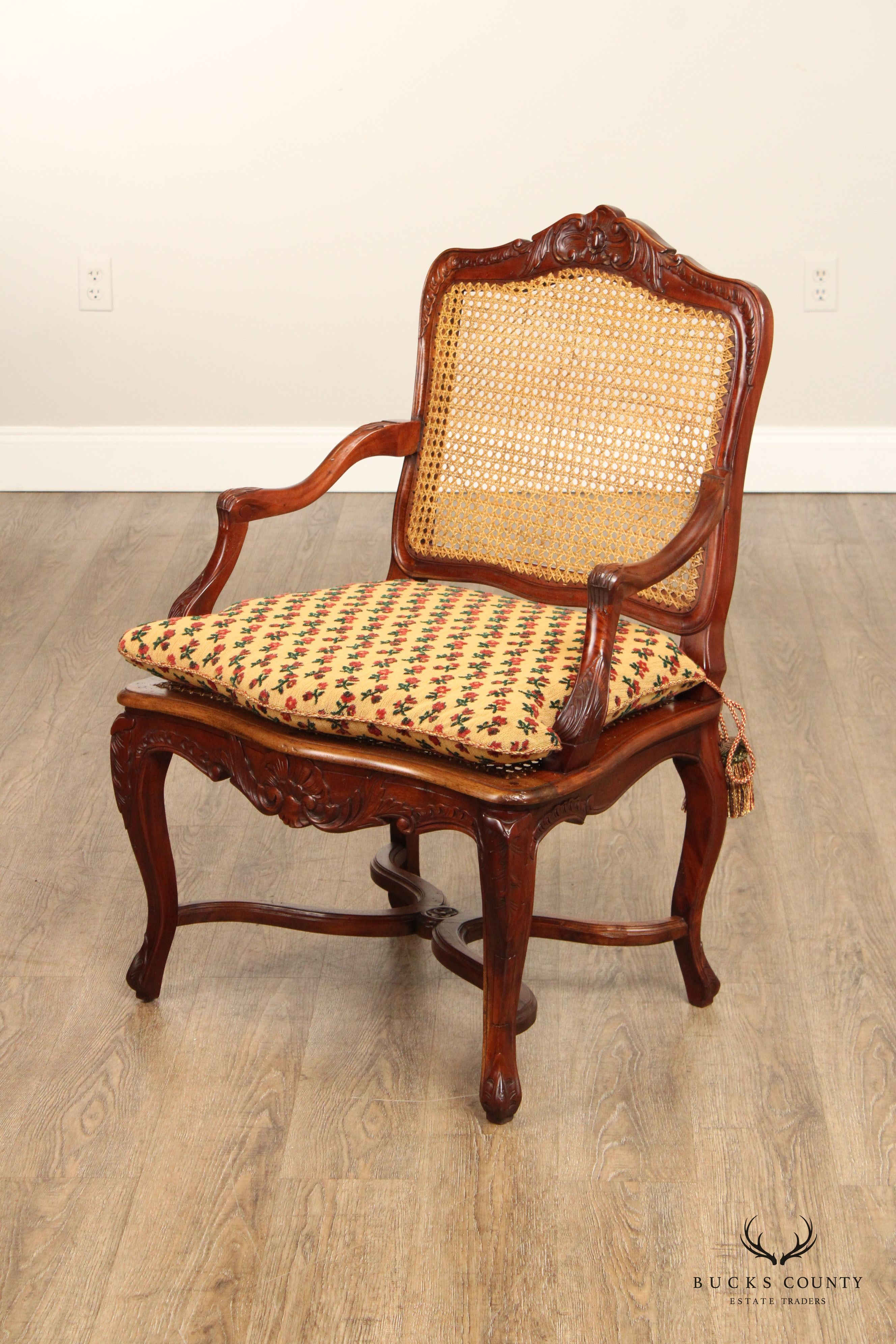 French Louis XV Style Carved Mahogany Frame Armchair Fauteuil