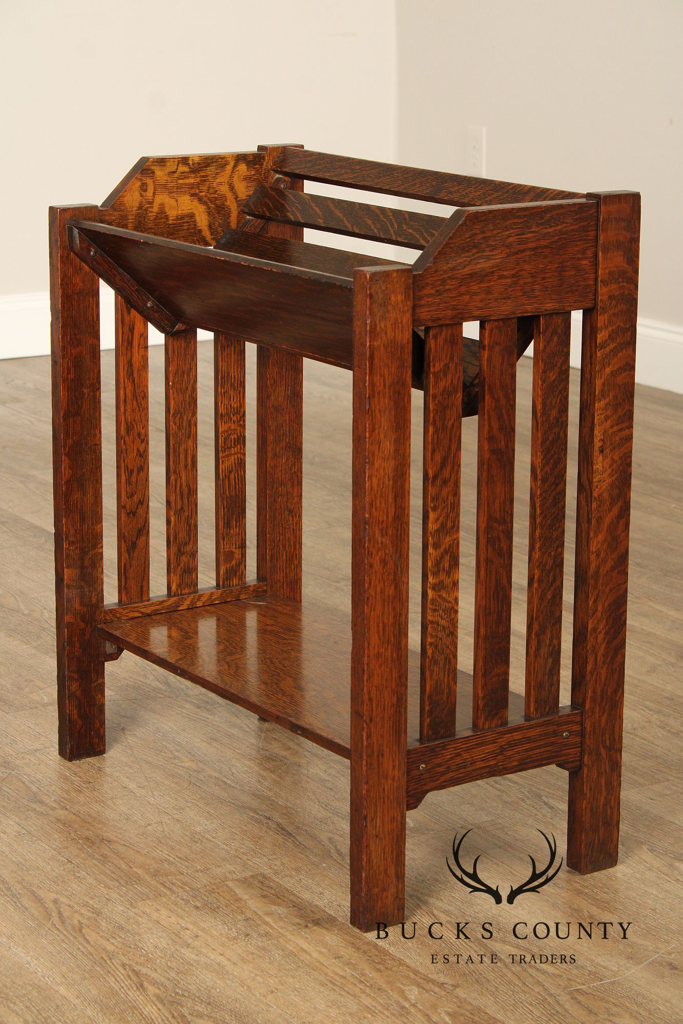Mission Oak Arts & Crafts Magazine Stand Book Trough