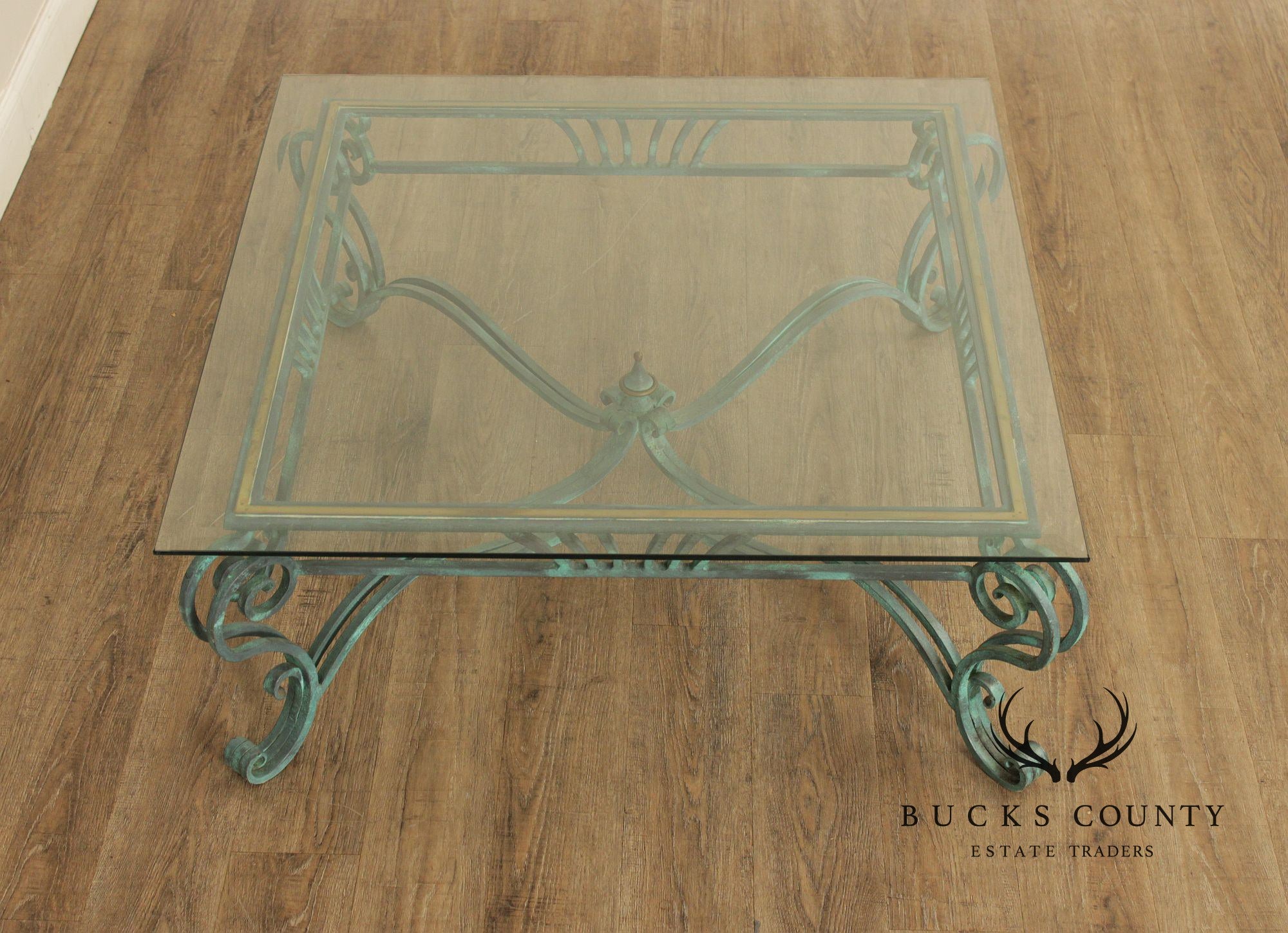 Baroque Style Glass Top Wrought Iron Coffee Table