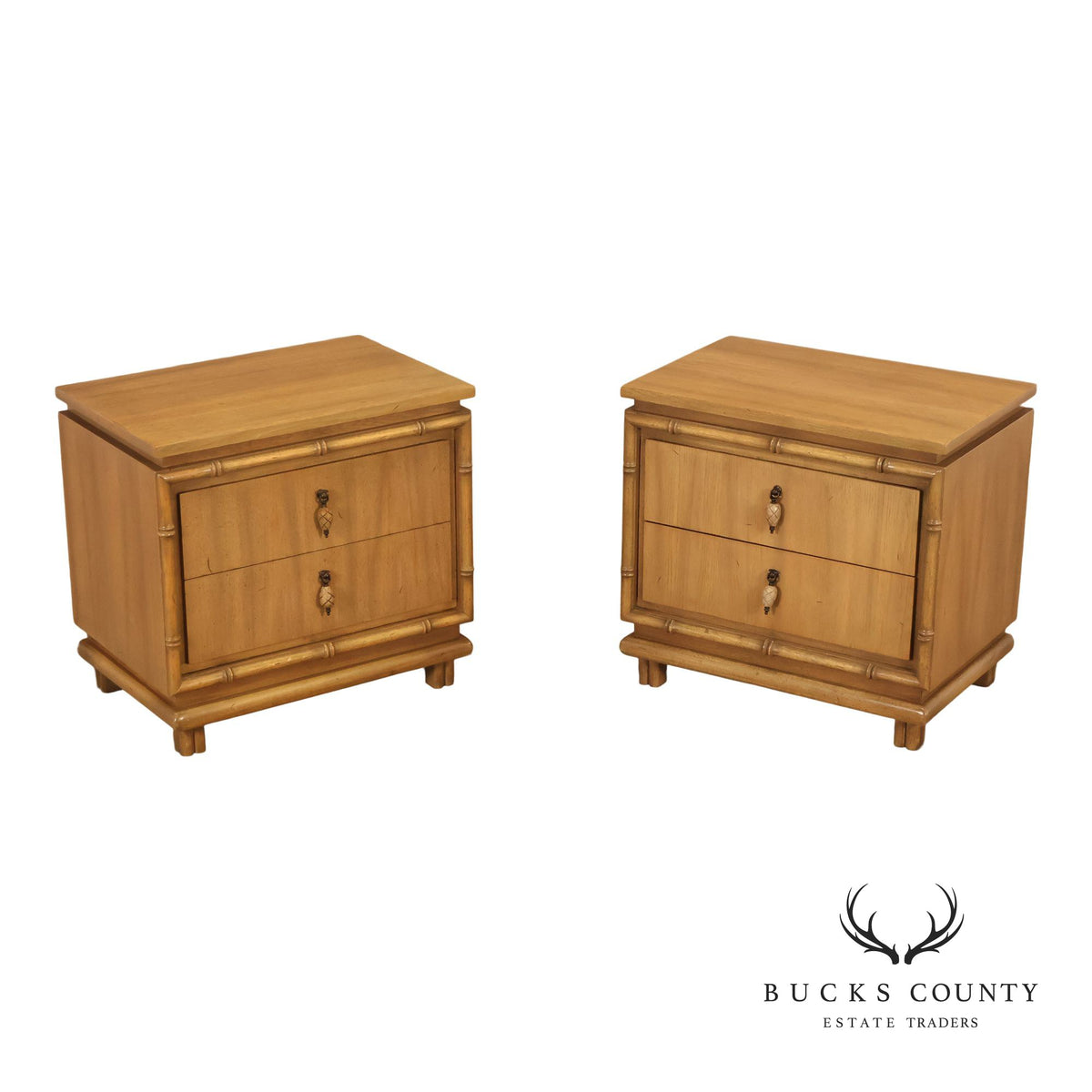 American Of Martinsville Pair Of Faux Bamboo Two-Drawer Nightstands