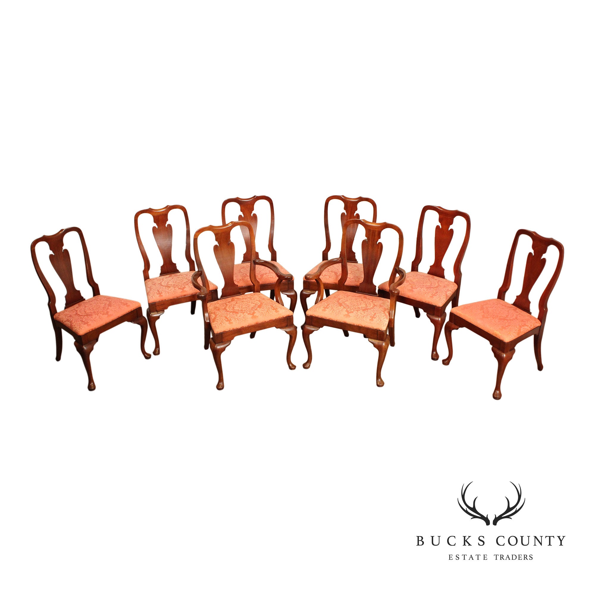 Hickory Chair Queen Anne Style Set of Eight Mahogany Dining Chairs