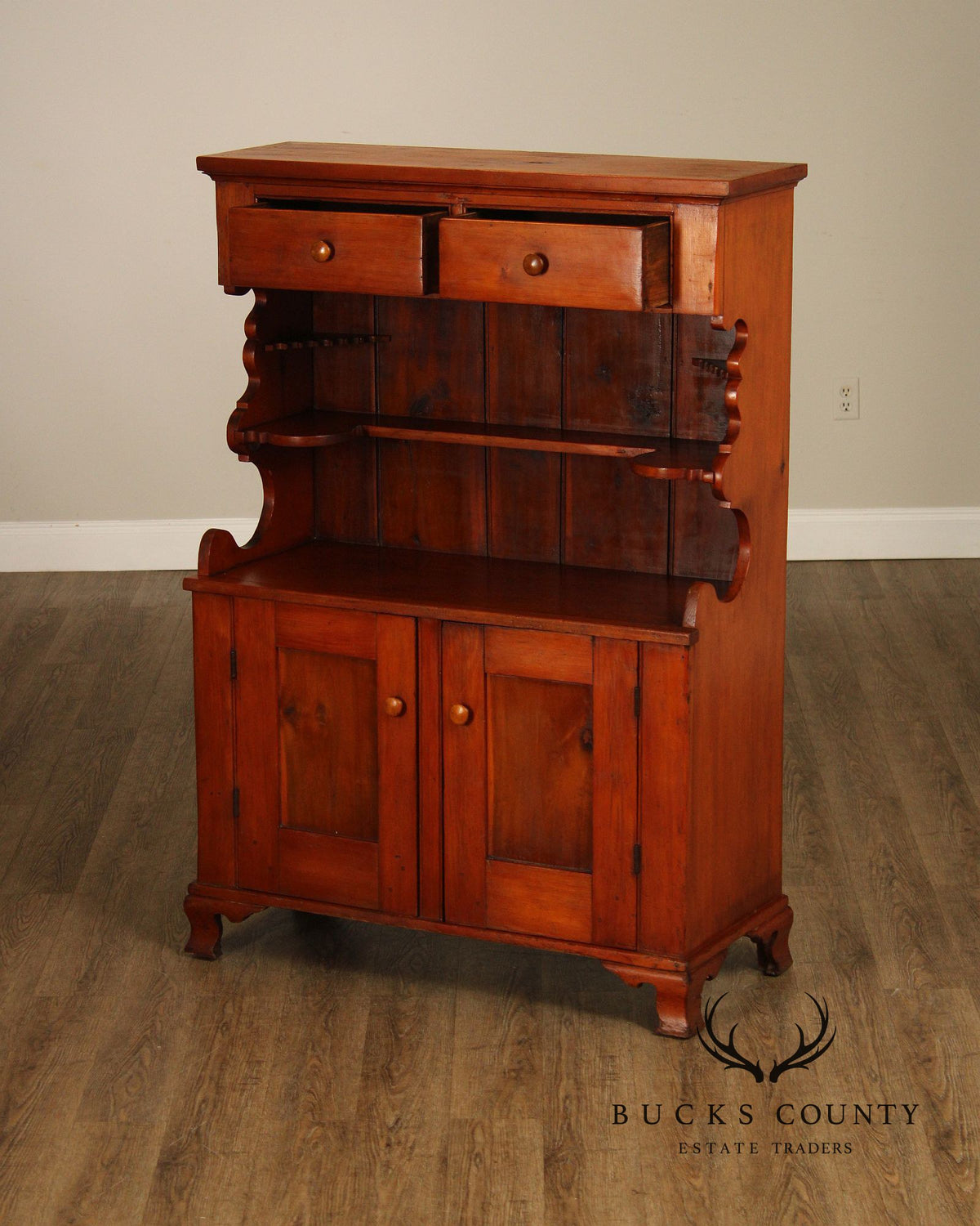 Antique American Country Pine Step-Back Cupboard Hutch
