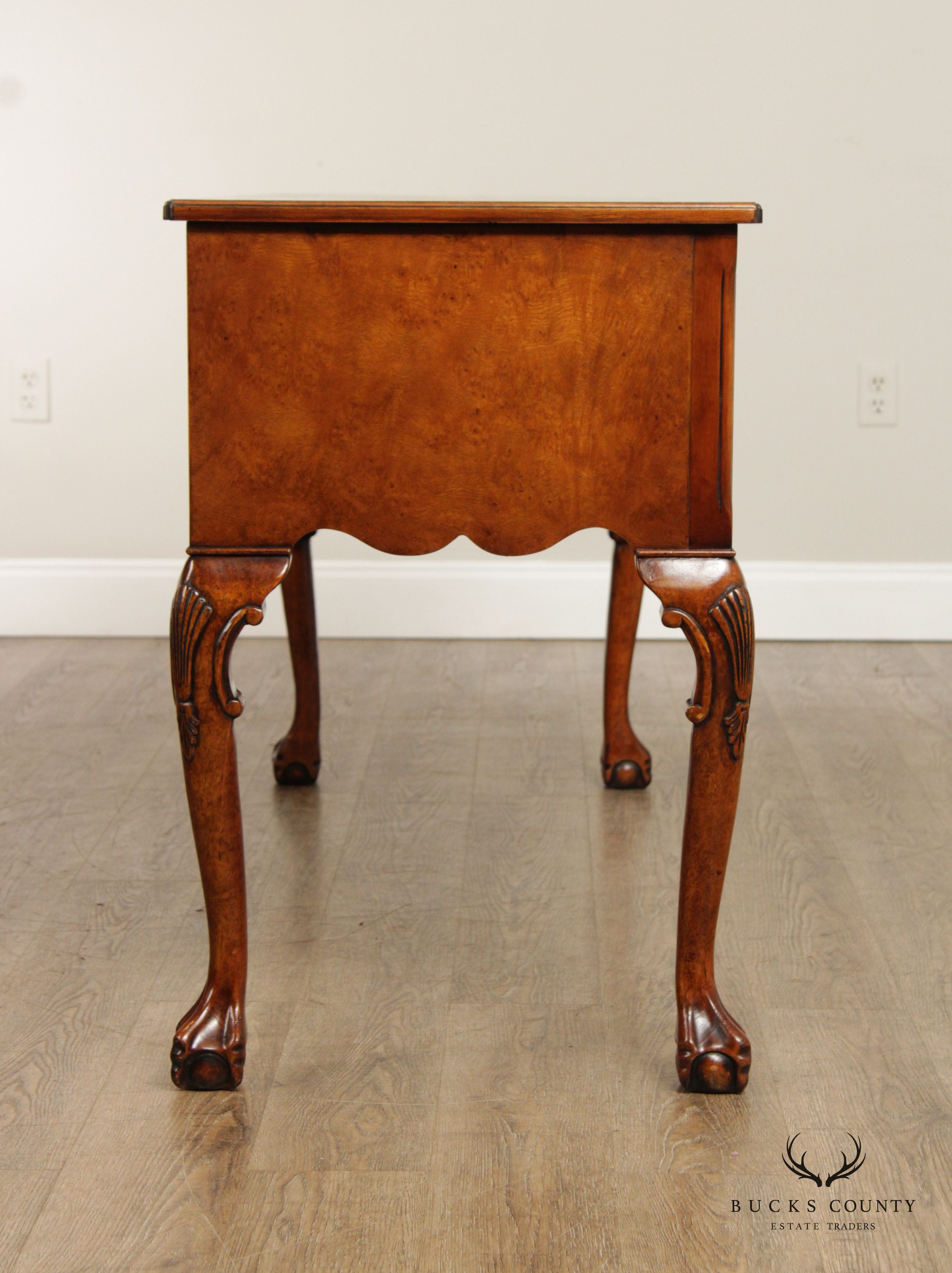 Georgian Style Carved Four Drawer Burl Walnut Sideboard