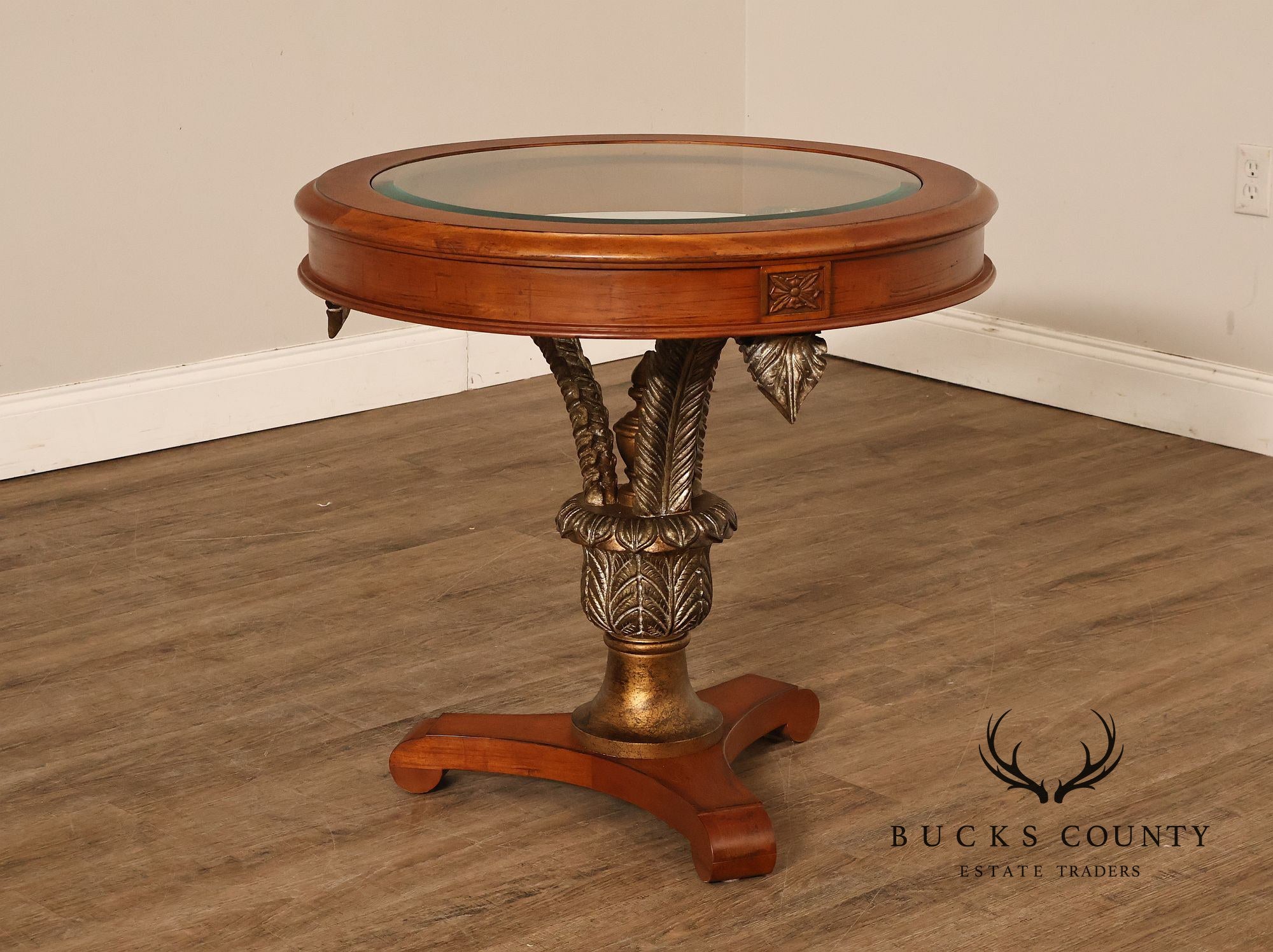 Hollywood Regency Style Round Glass Top Accent Table
