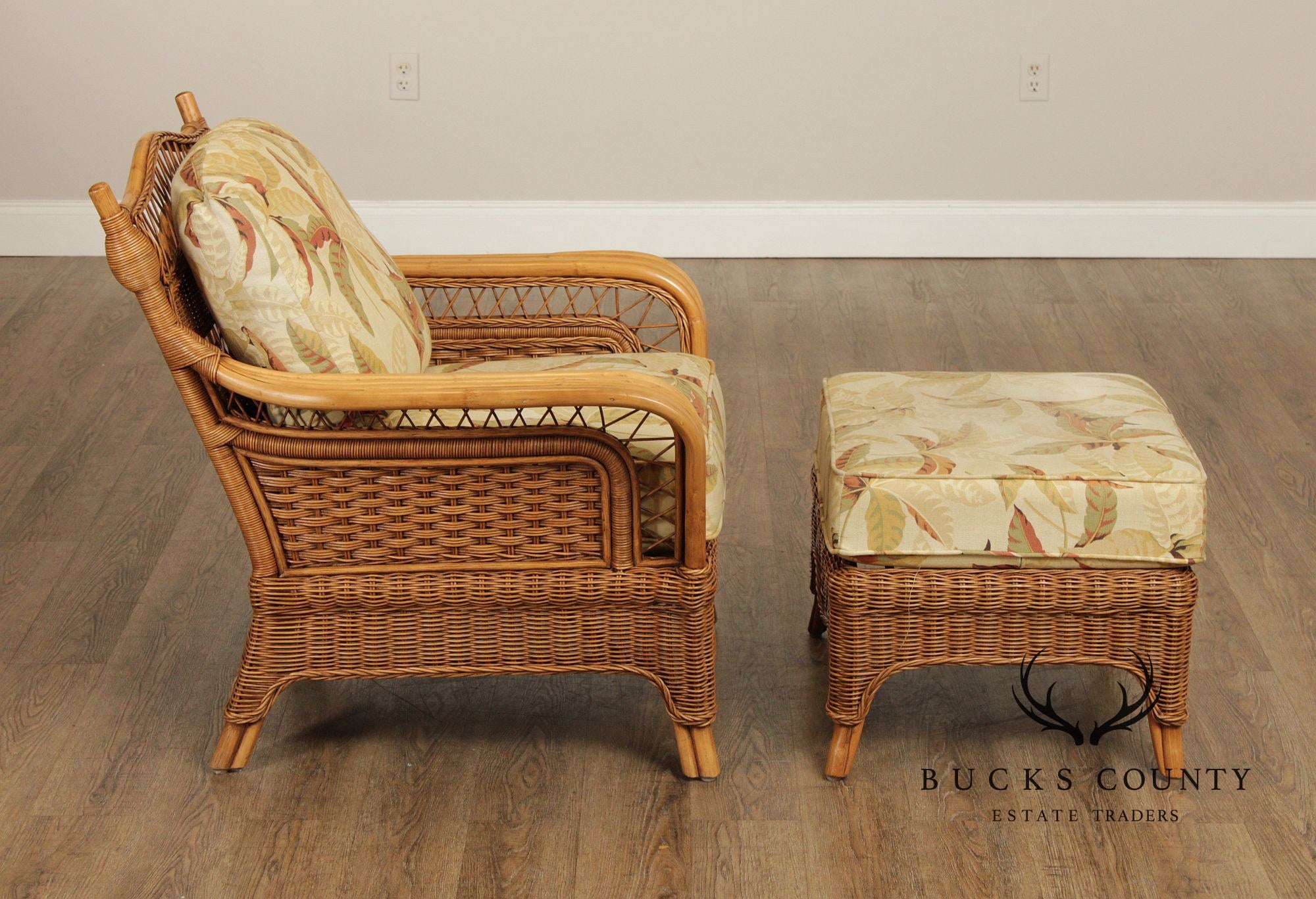 Braxton Culler Rattan and Wicker Lounge Chair and Ottoman