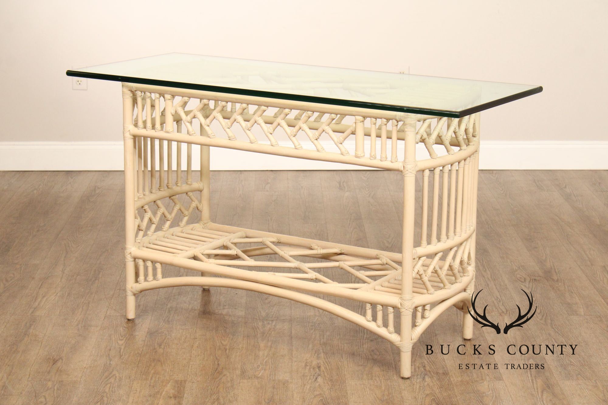 Ficks Reed Glass Top Rattan Console
